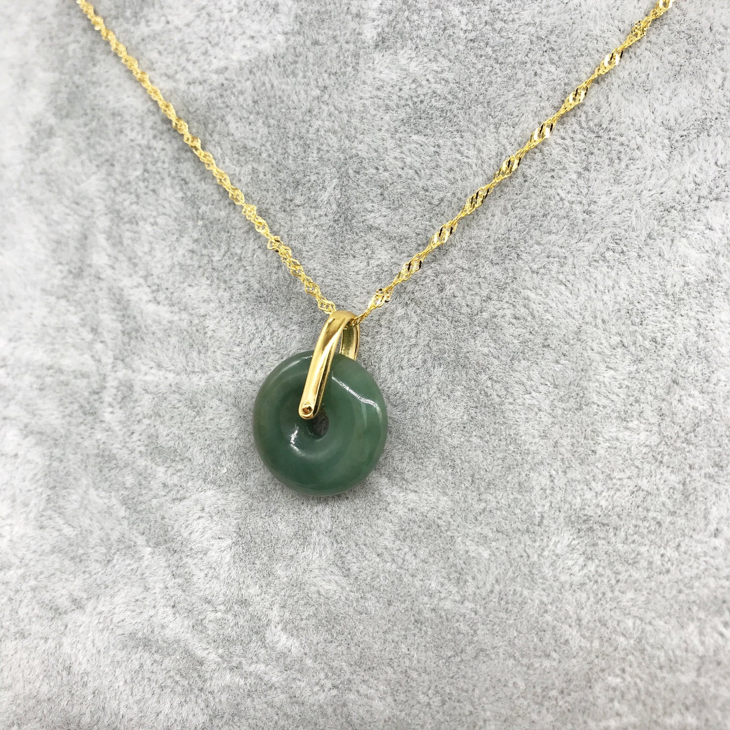 925 Sterling Silver Peaceful Buckle Natural Dark Green Jade Pendant Necklace