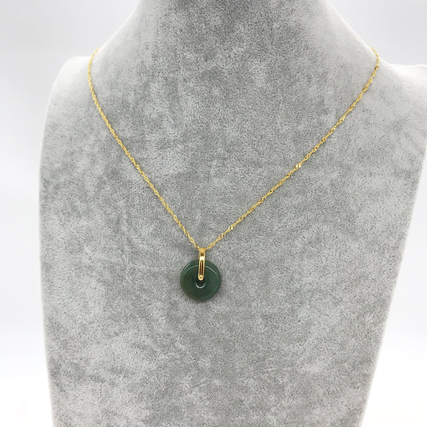 925 Sterling Silver Peaceful Buckle Natural Dark Green Jade Pendant Necklace