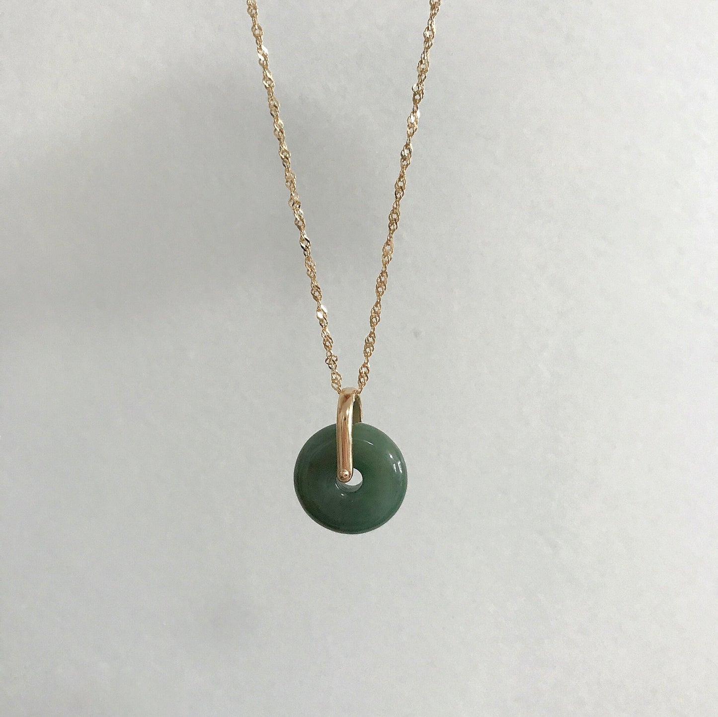 925 Sterling Silver Peaceful Buckle Natural Dark Green Jade Pendant Necklace
