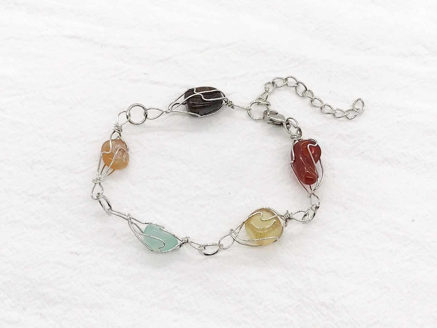 Natural Gemstone Link Bracelet