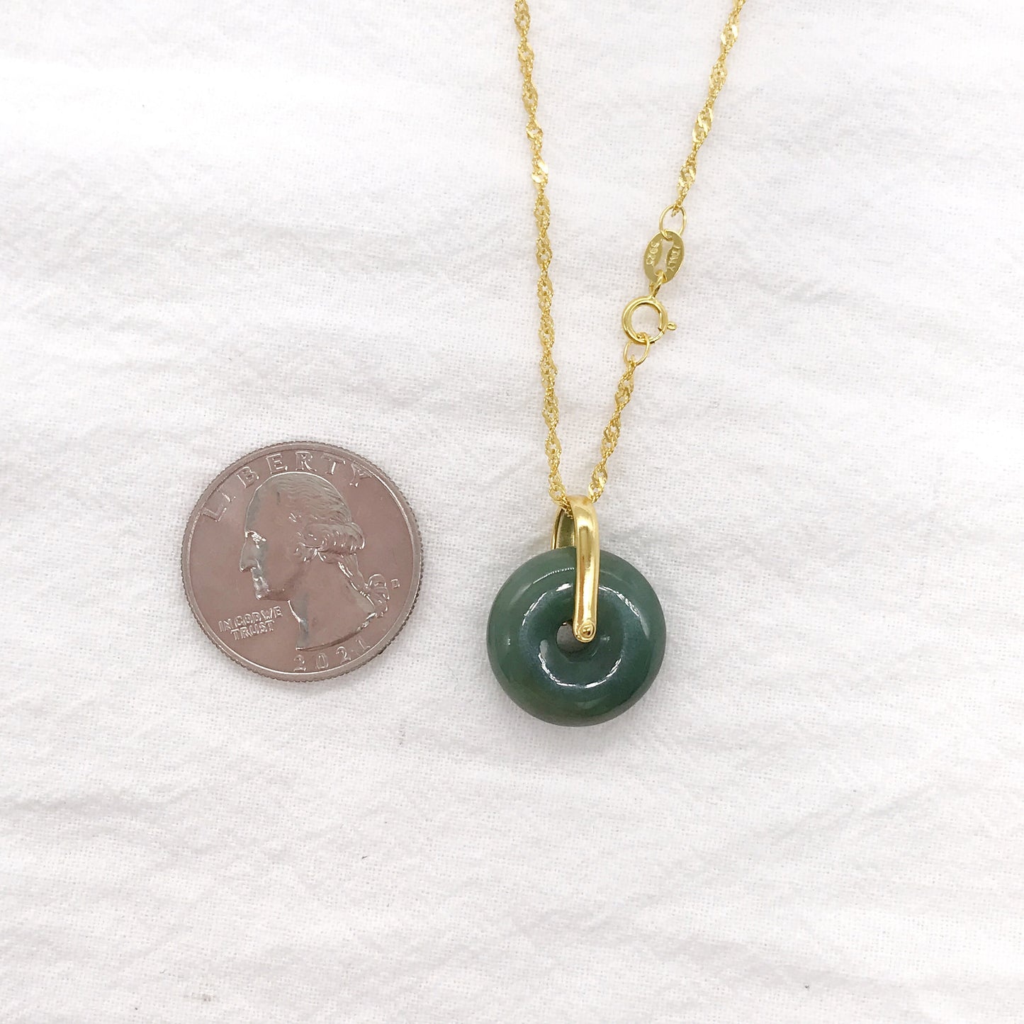 925 Sterling Silver Peaceful Buckle Natural Dark Green Jade Pendant Necklace