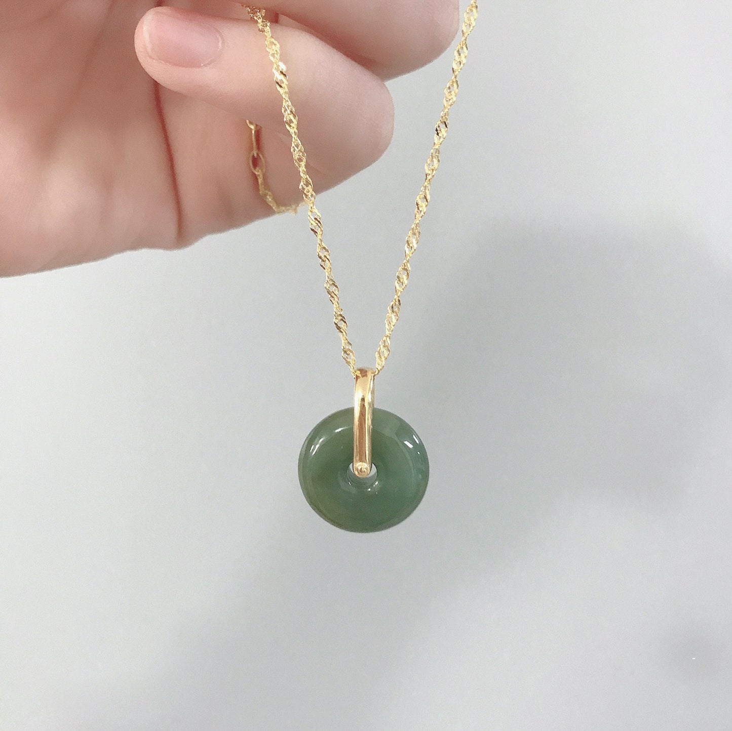 925 Sterling Silver Peaceful Buckle Natural Dark Green Jade Pendant Necklace