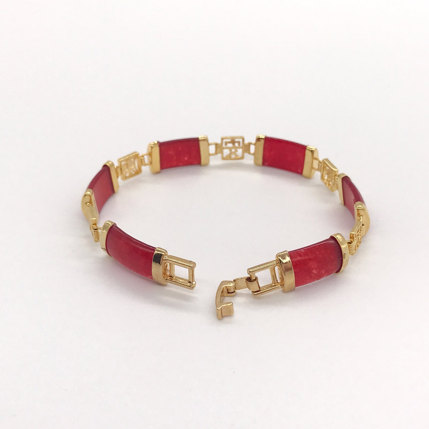 Chinese Characters Good Fortune Red Carnelian Agate Link Bracelet