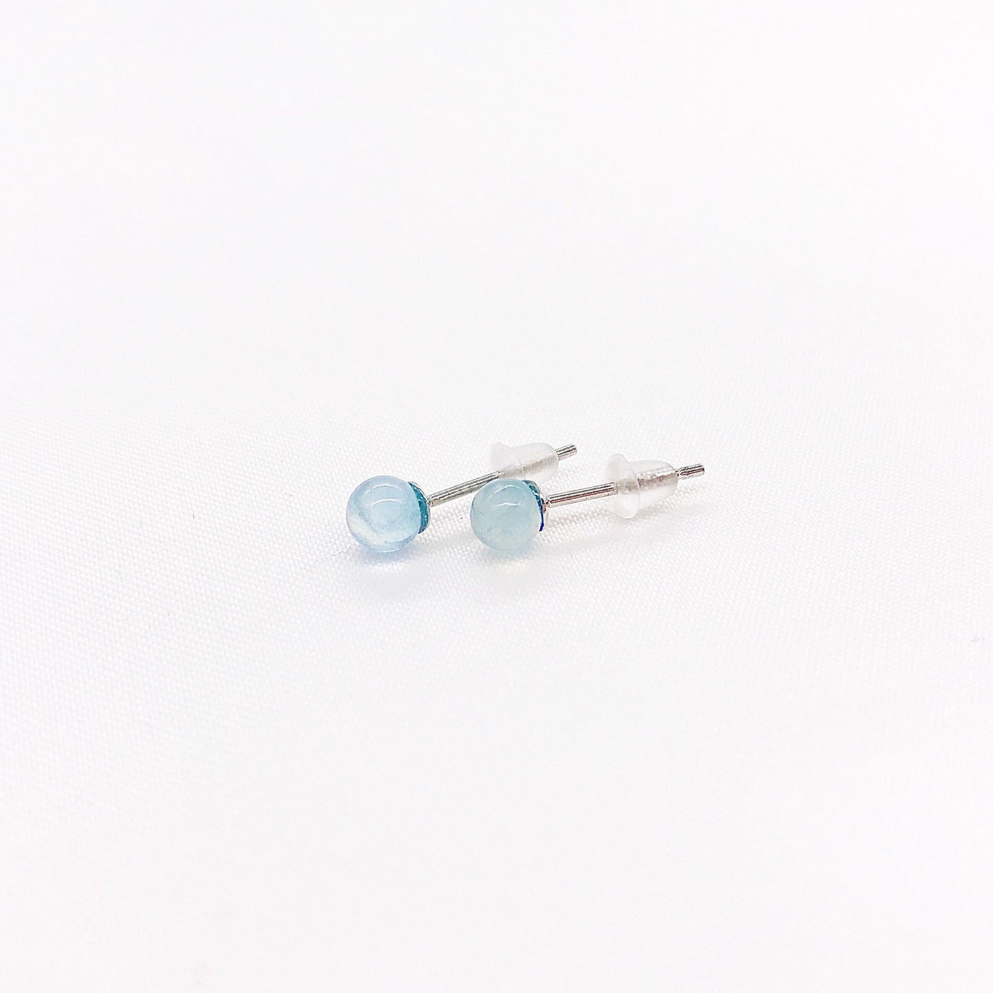 4mm Blue Agate Ball Sterling Silver Studs Earring
