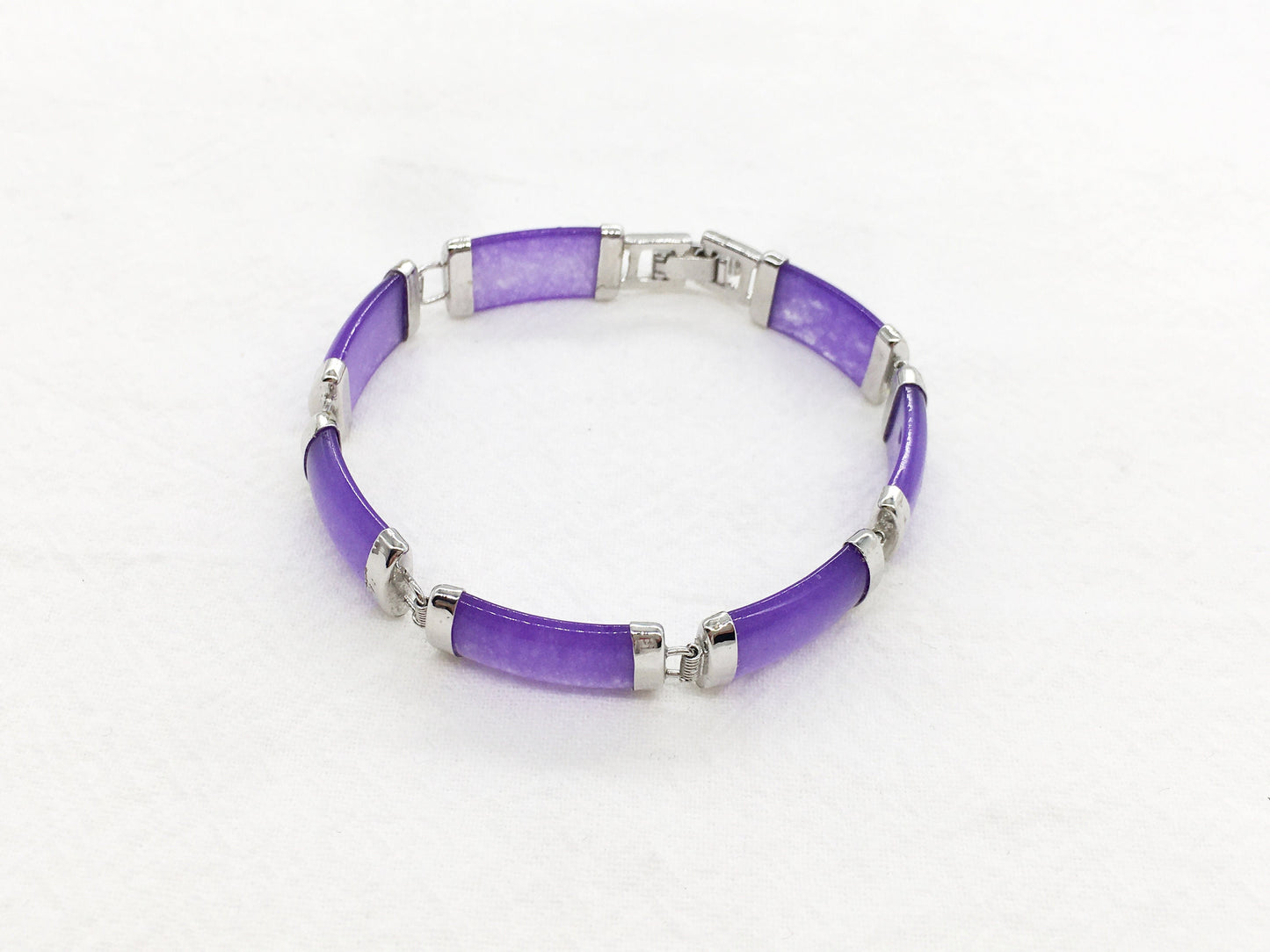 Purple rectangle Jade Link Bracelet, White Gold Plated