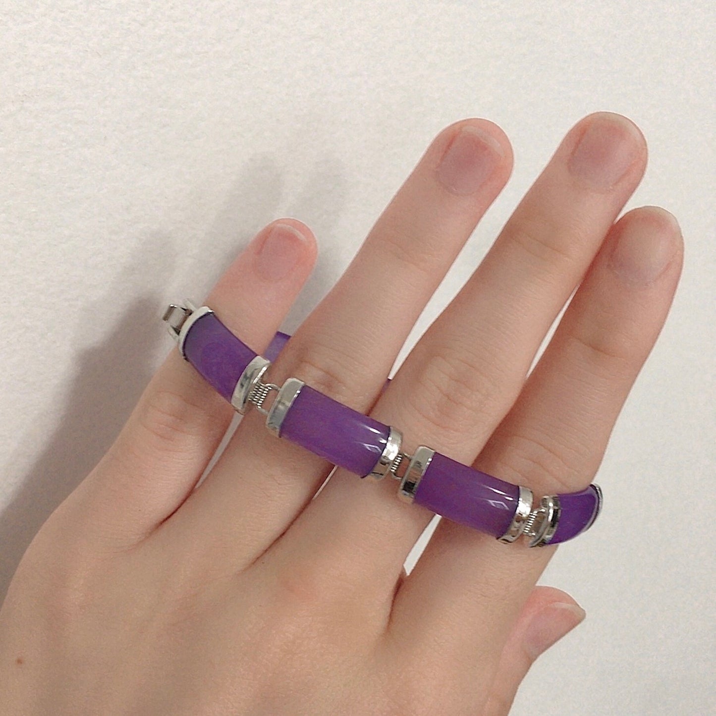 Purple rectangle Jade Link Bracelet, White Gold Plated