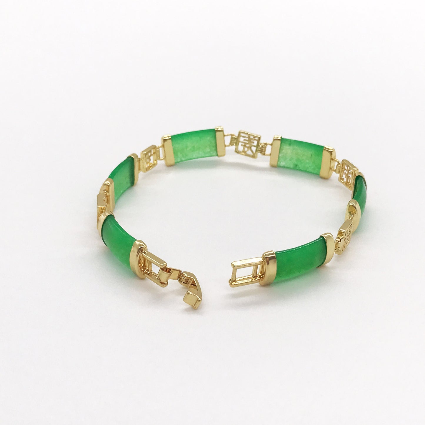 Chinese Characters Good Fortune Green Jade Link Bracelet