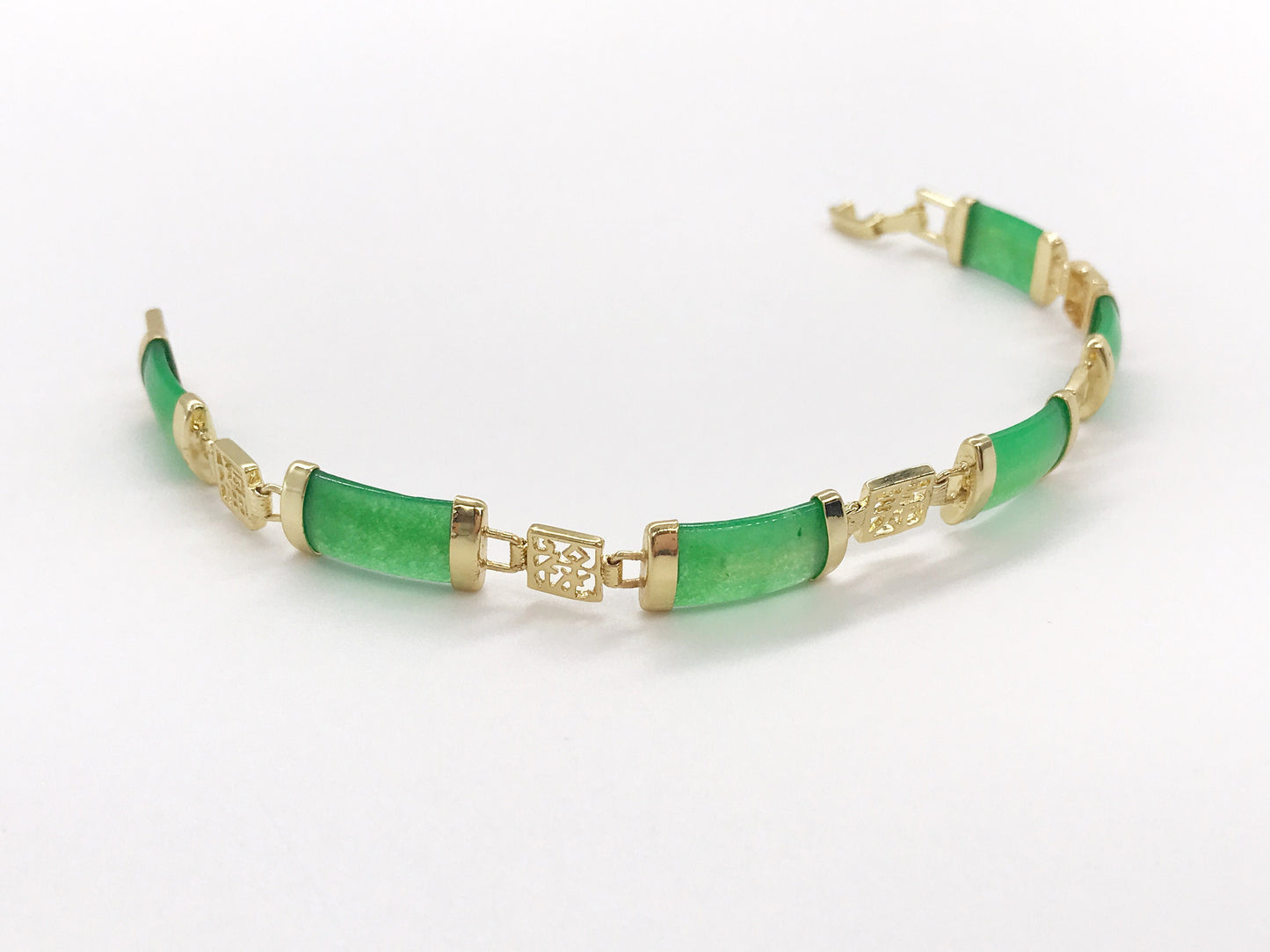 Chinese Characters Good Fortune Green Jade Link Bracelet