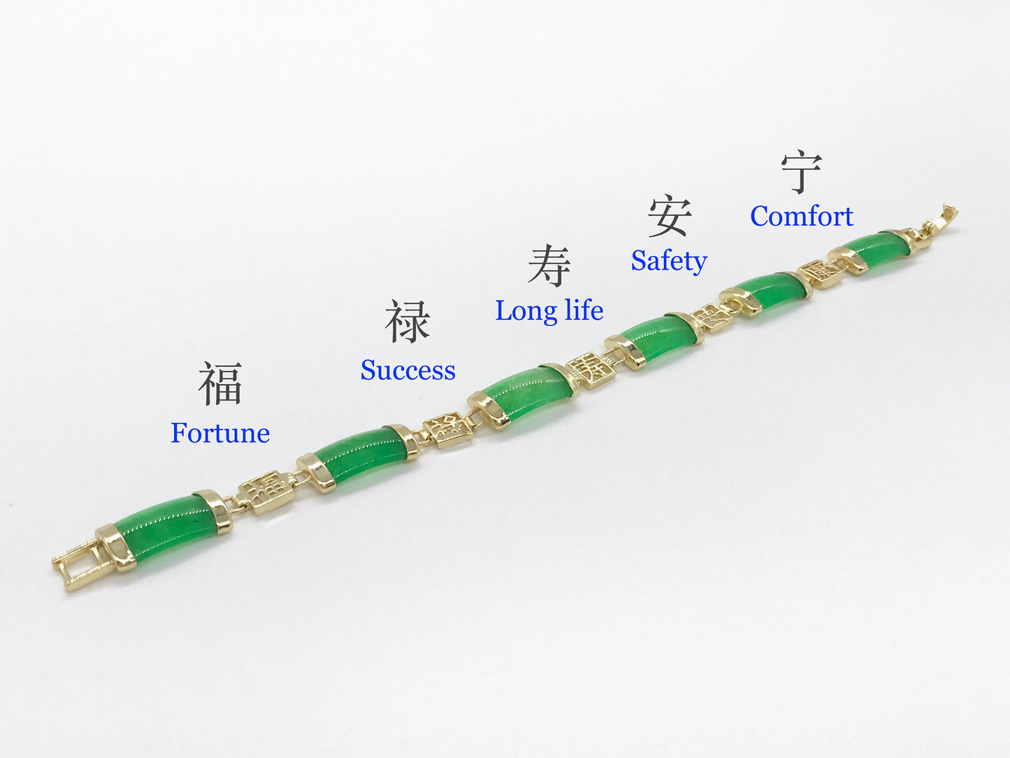 Chinese Characters Good Fortune Green Jade Link Bracelet