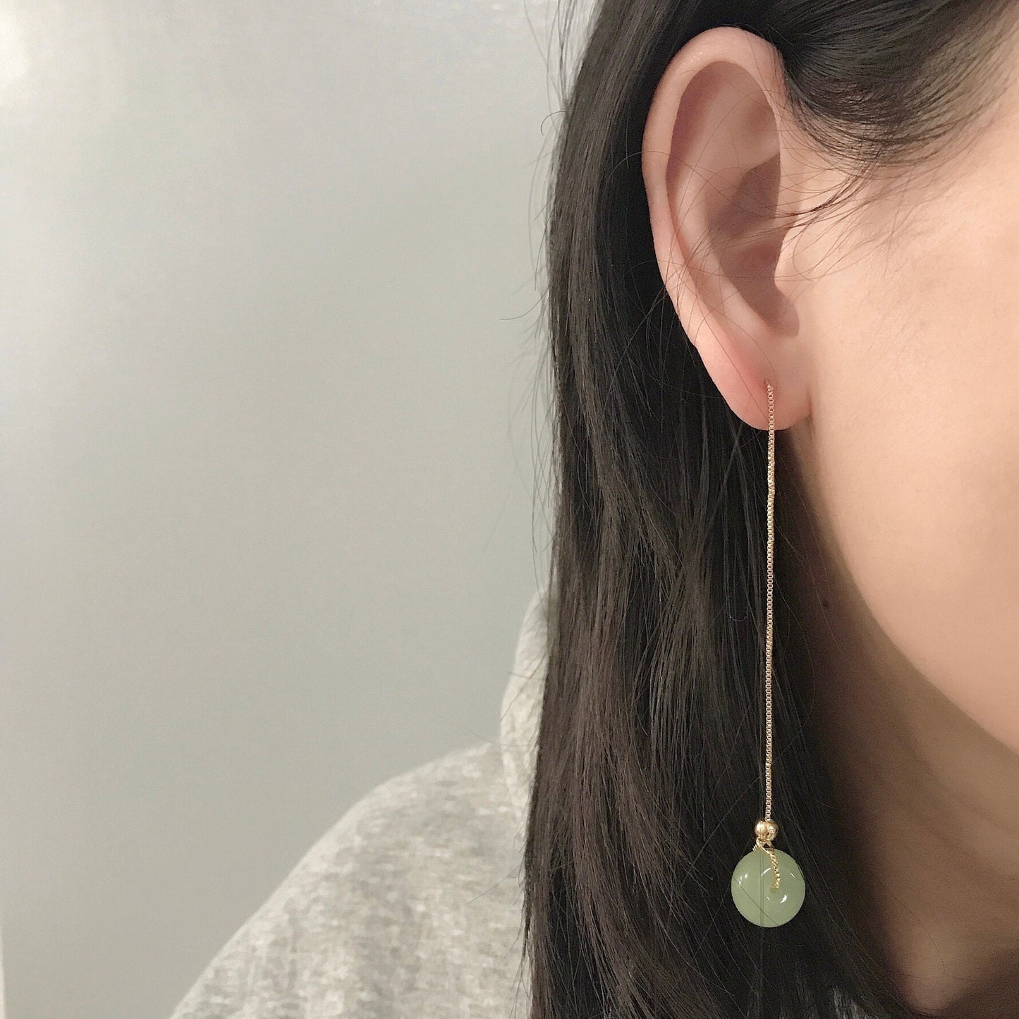 Gold Plated Jade Donuts Pendant Earrings, Circle Jade Drop Style Earrings