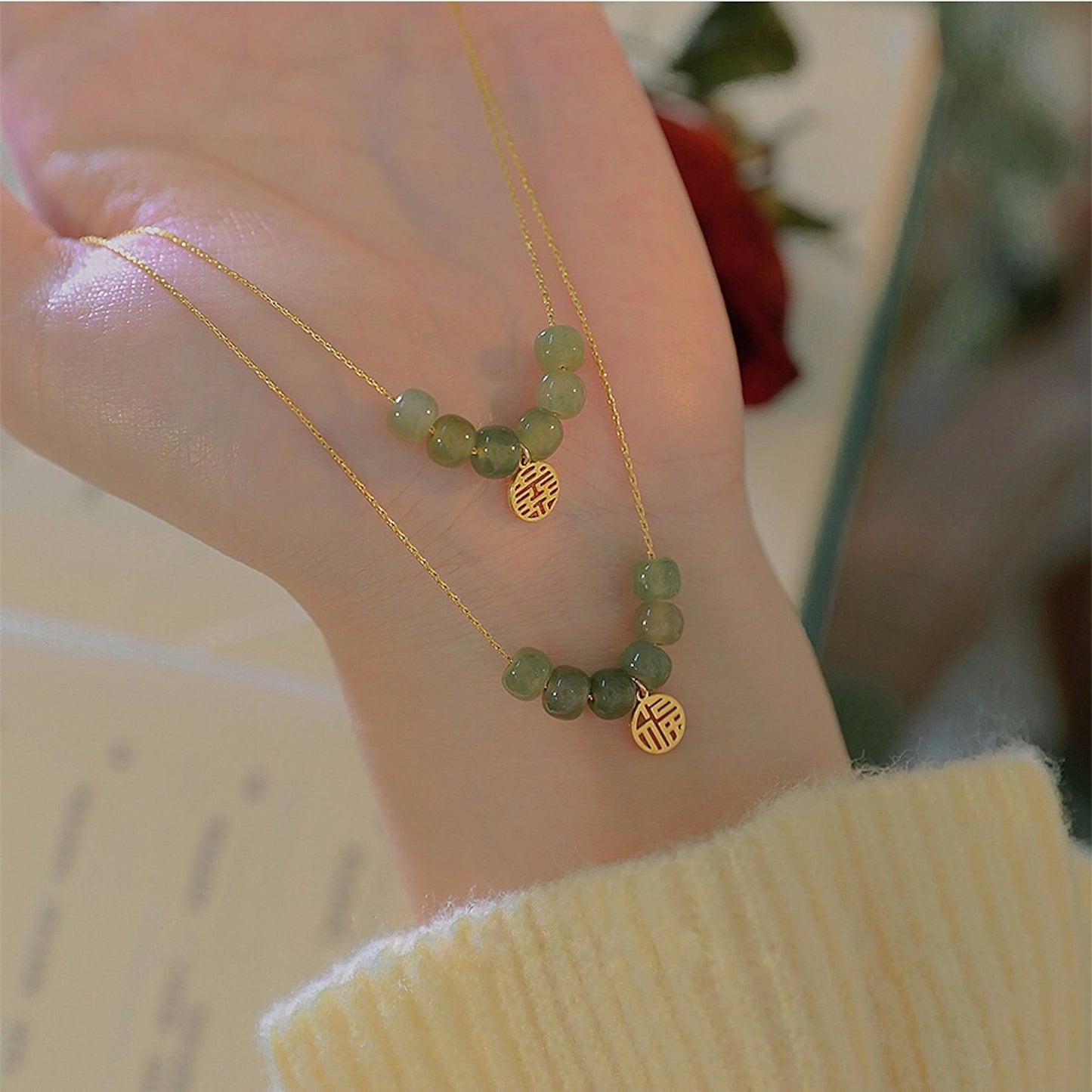 Lucky Circle Donuts Hetian Jade Peace Buckle Coin Jade Necklace