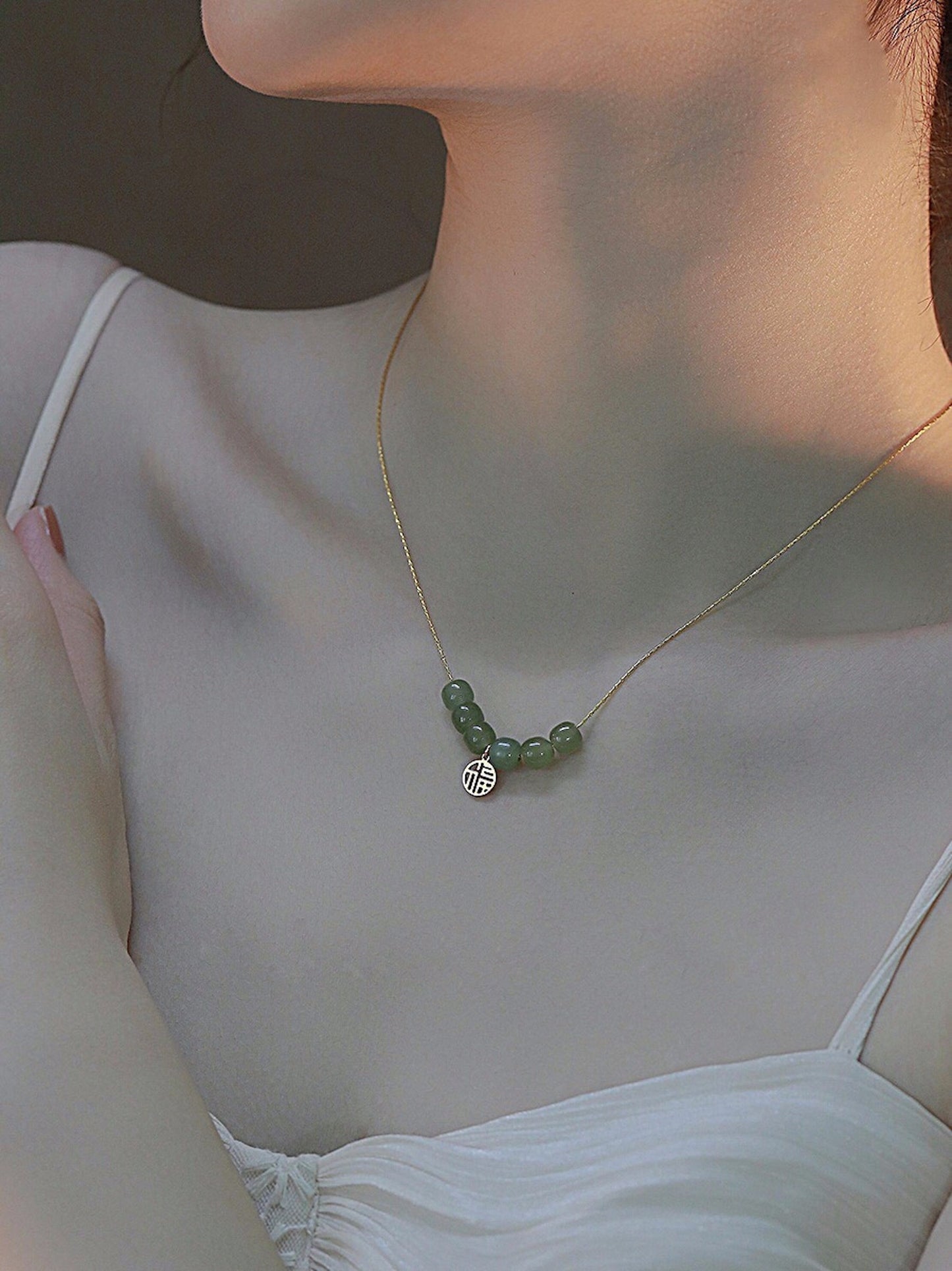 Lucky Circle Donuts Hetian Jade Peace Buckle Coin Jade Necklace