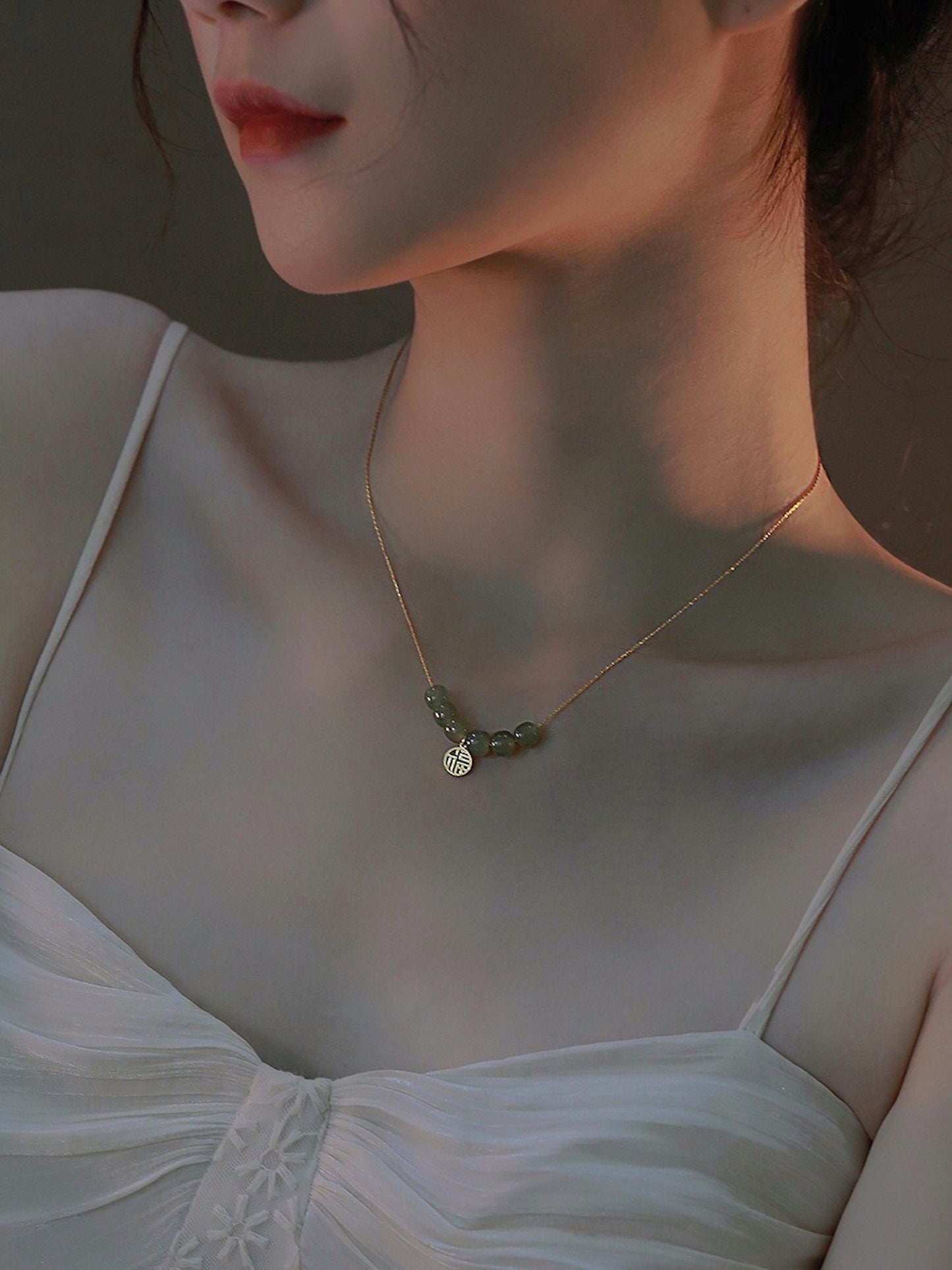 Lucky Circle Donuts Hetian Jade Peace Buckle Coin Jade Necklace