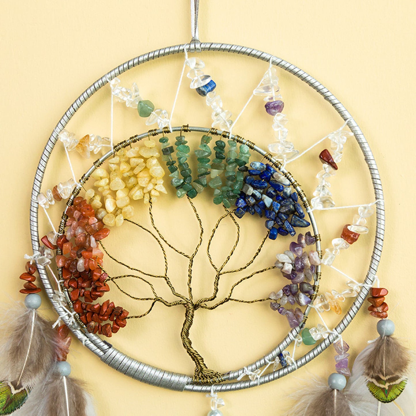 8" Nature Material Reiki Crystal Handmade Dreamcatcher