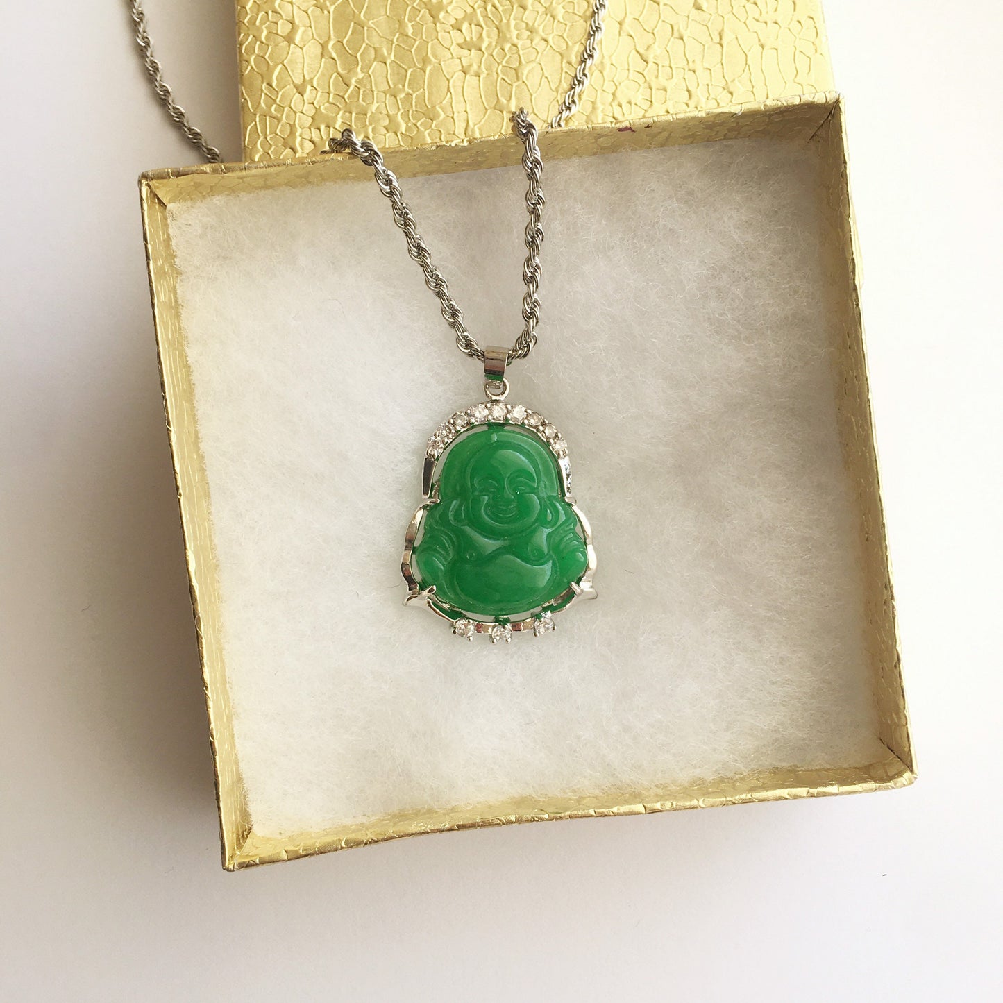 cubic zirconia Jade Buddha pendant necklace