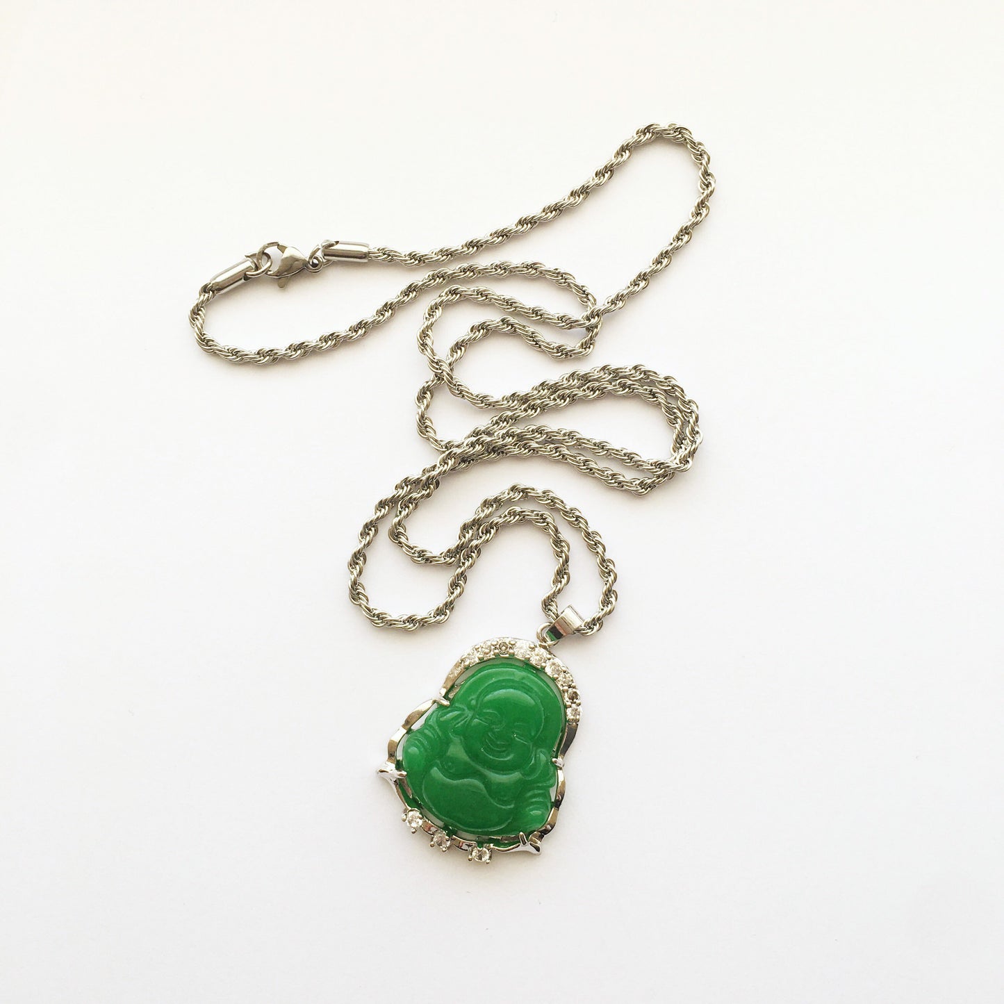 cubic zirconia Jade Buddha pendant necklace