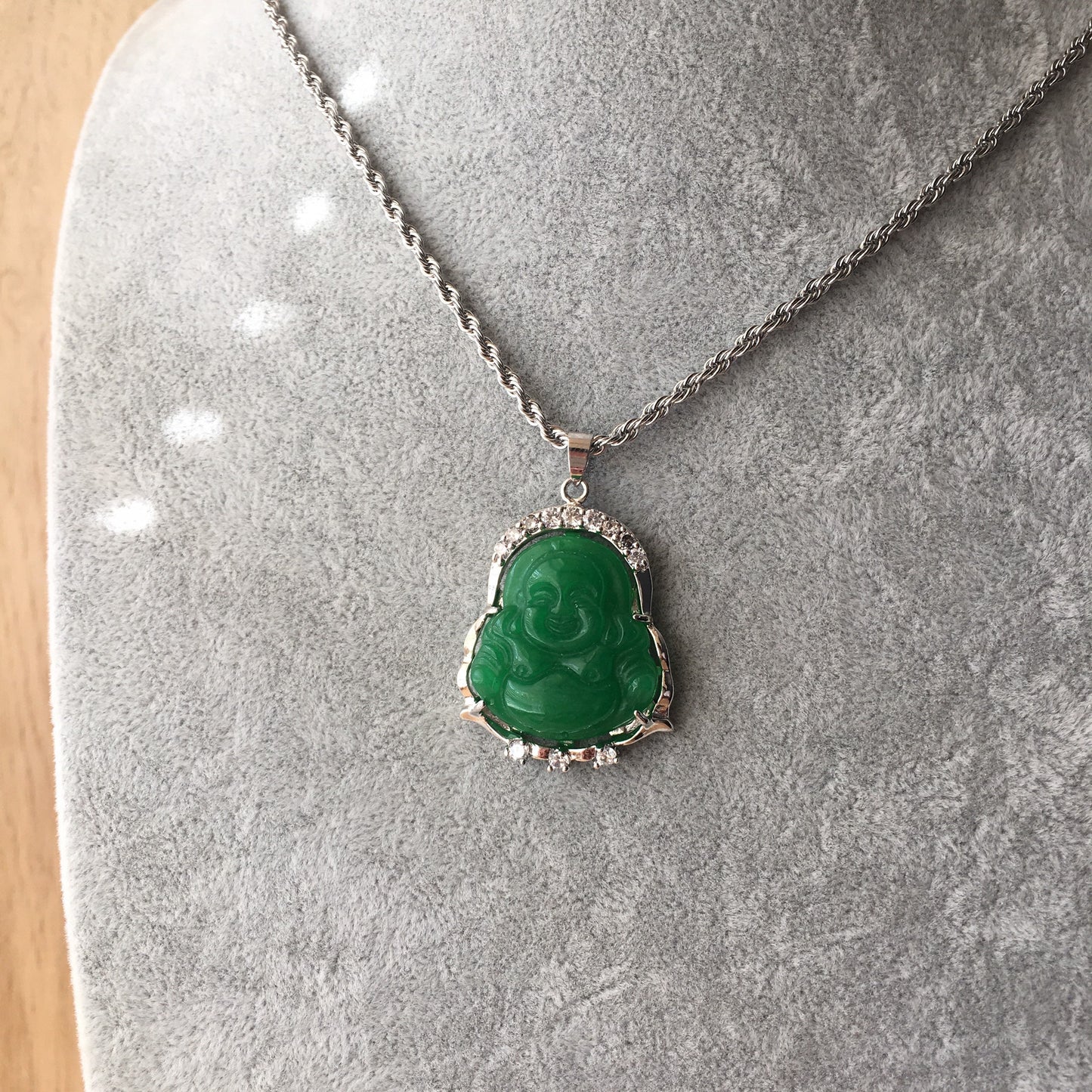 cubic zirconia Jade Buddha pendant necklace