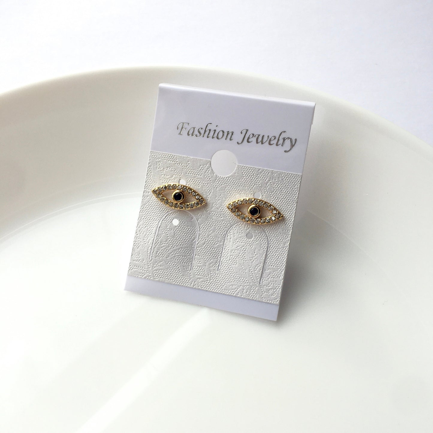 Gold plated Evil Eye Stud Earrings CZ Blue Crystal Earring