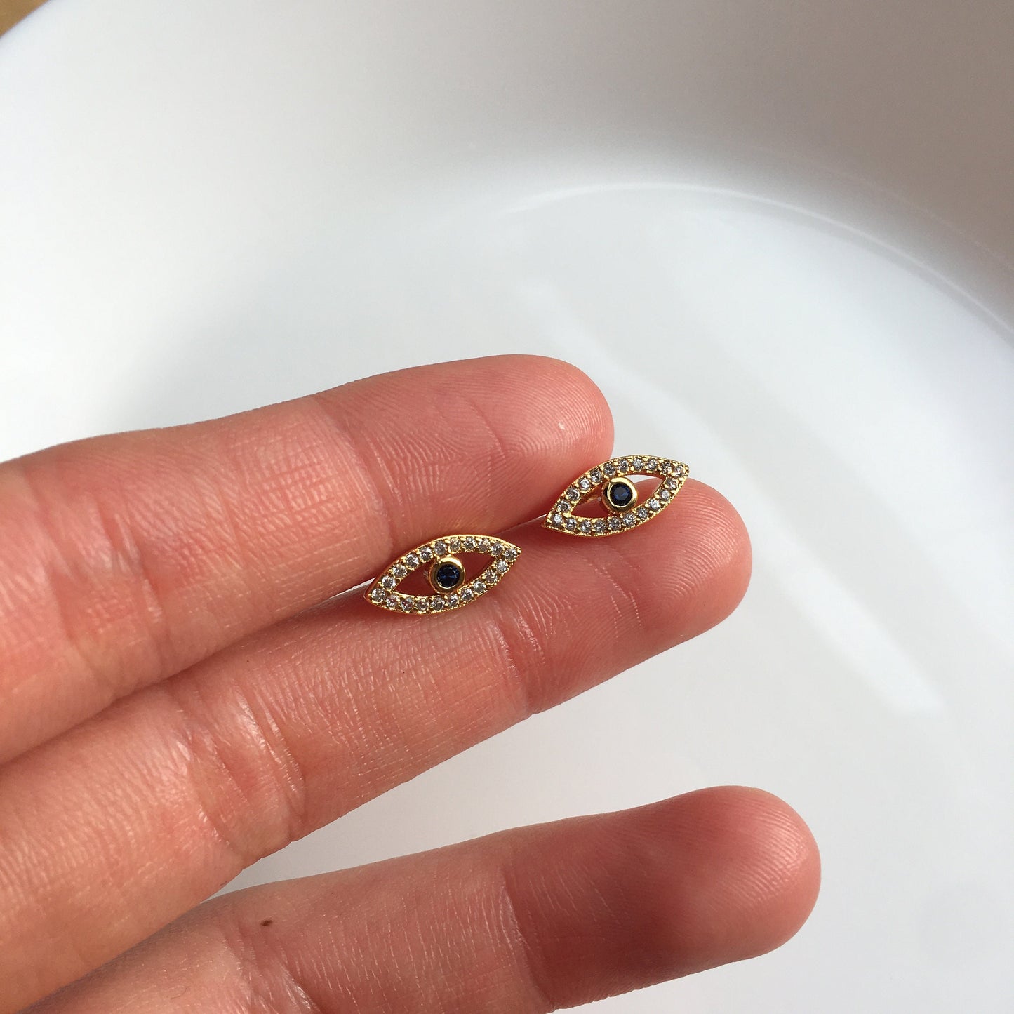 Gold plated Evil Eye Stud Earrings CZ Blue Crystal Earring