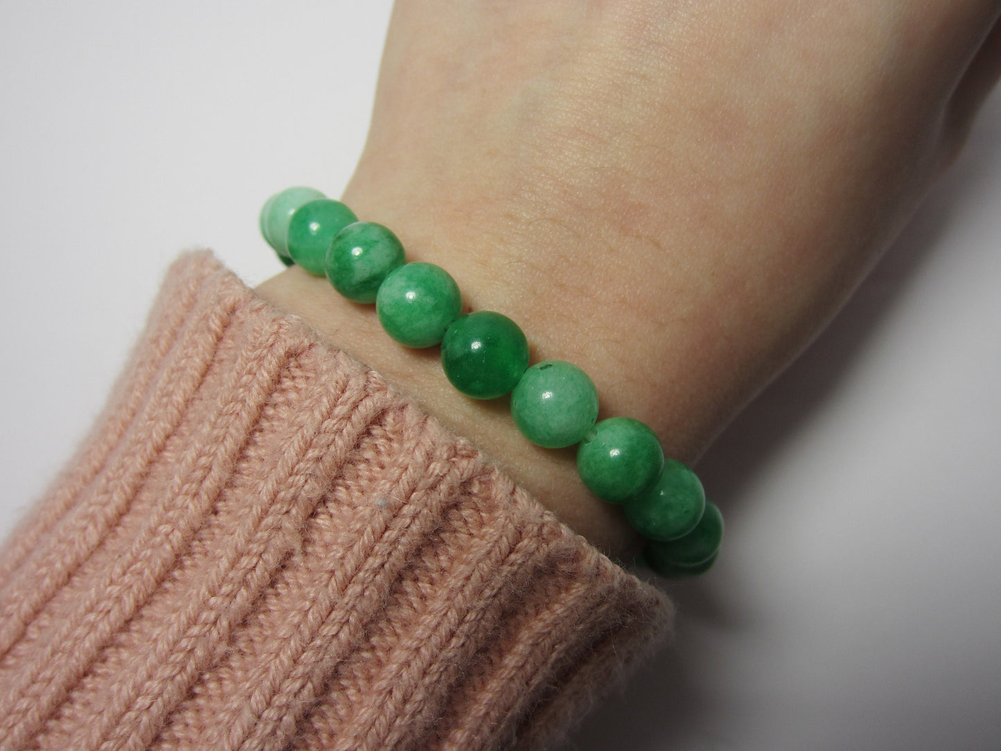 8mm Green Jade Beaded Bracelet, Genuine Gemstone Bracelet