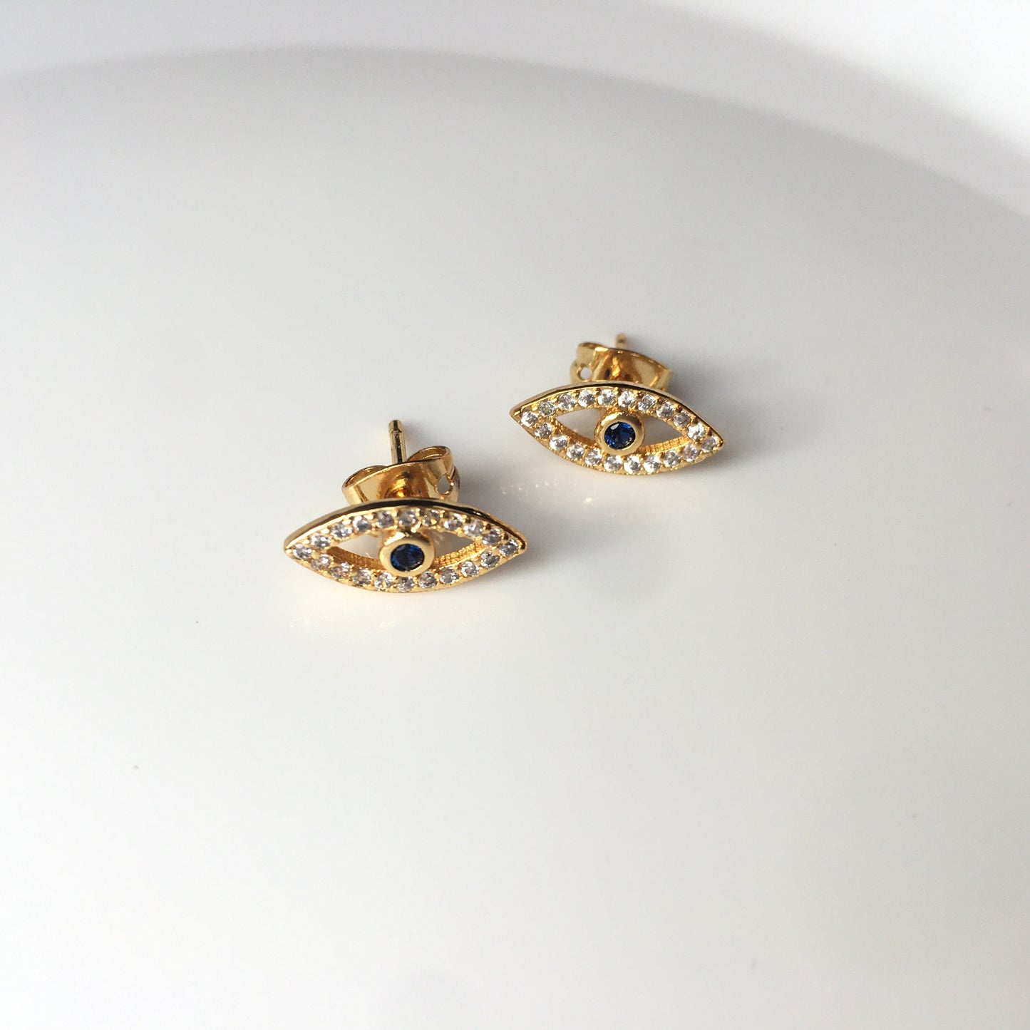 Gold plated Evil Eye Stud Earrings CZ Blue Crystal Earring