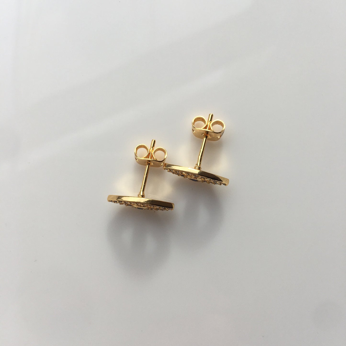 Gold plated Evil Eye Stud Earrings CZ Blue Crystal Earring