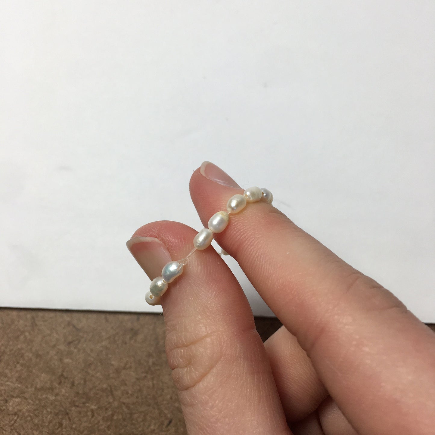 White Freshwater Pearl beaded ring, stackable ring