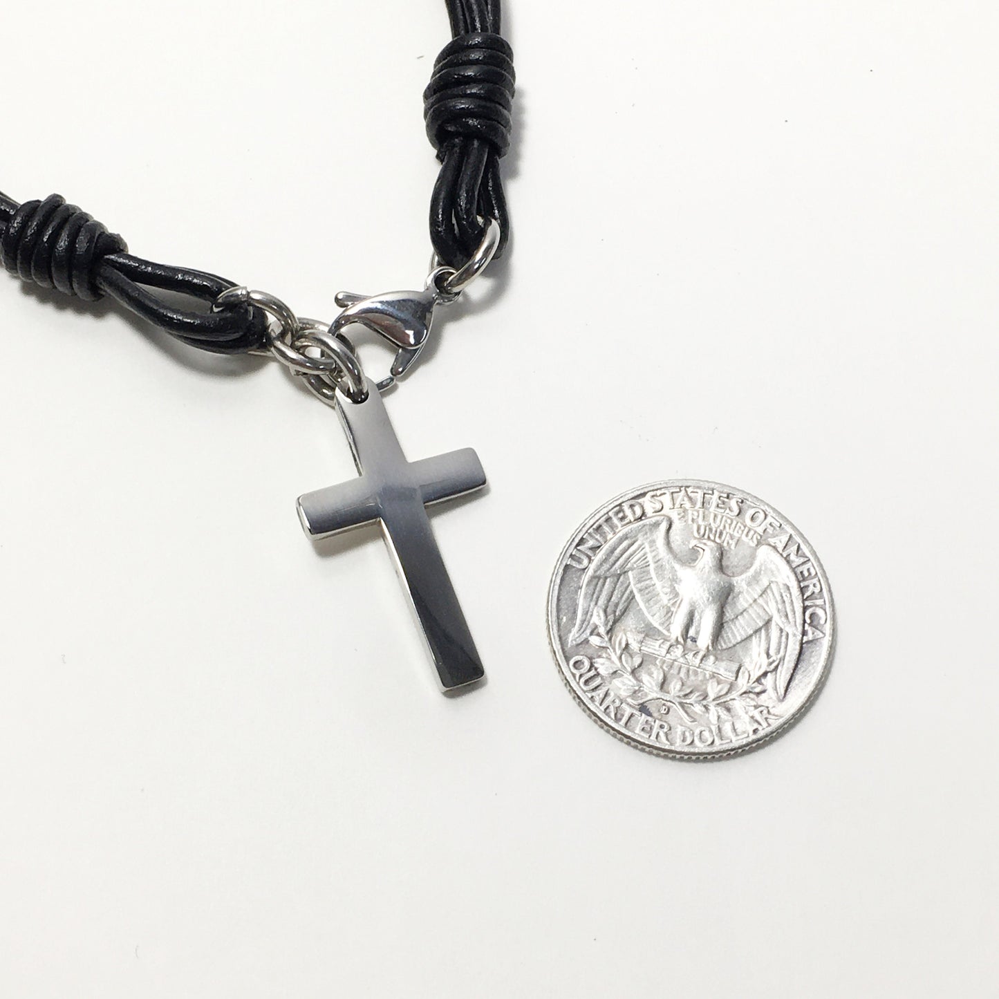Black Leather Stainless Steel Cross Bracelet For women, For men