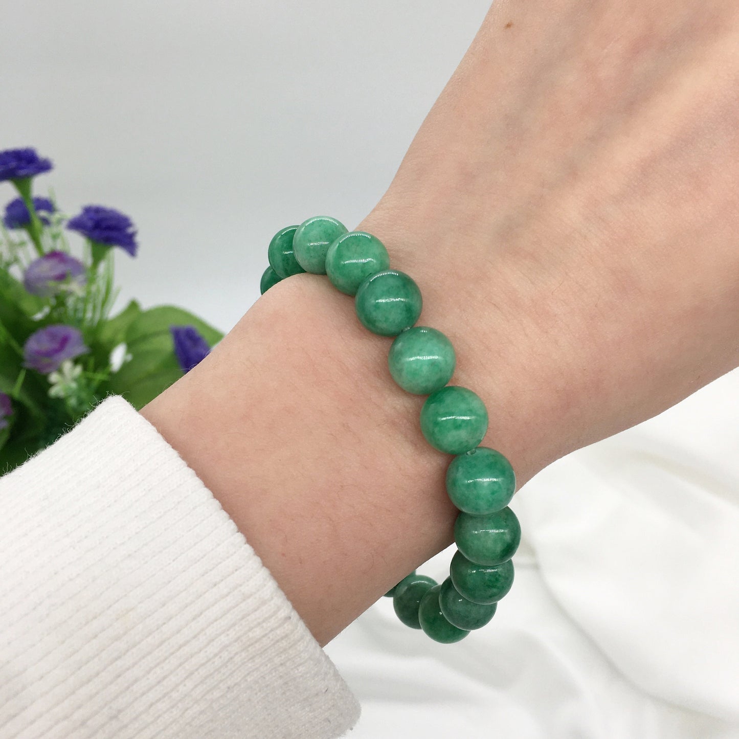 Genuine Green Jade Beaded Bracelet, 10mm Jade beads