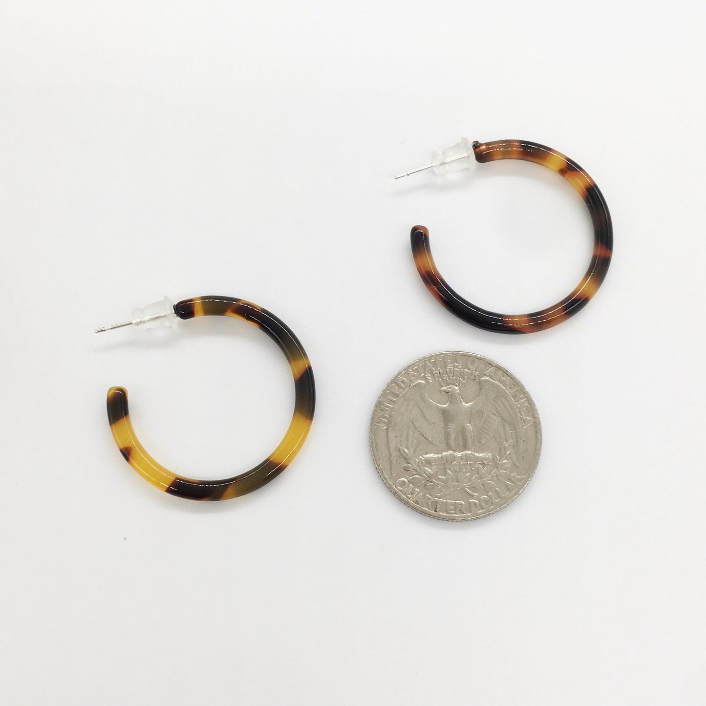 30mm Round acetate Solid color, Tortoise Shell Hoops silver studs Earring