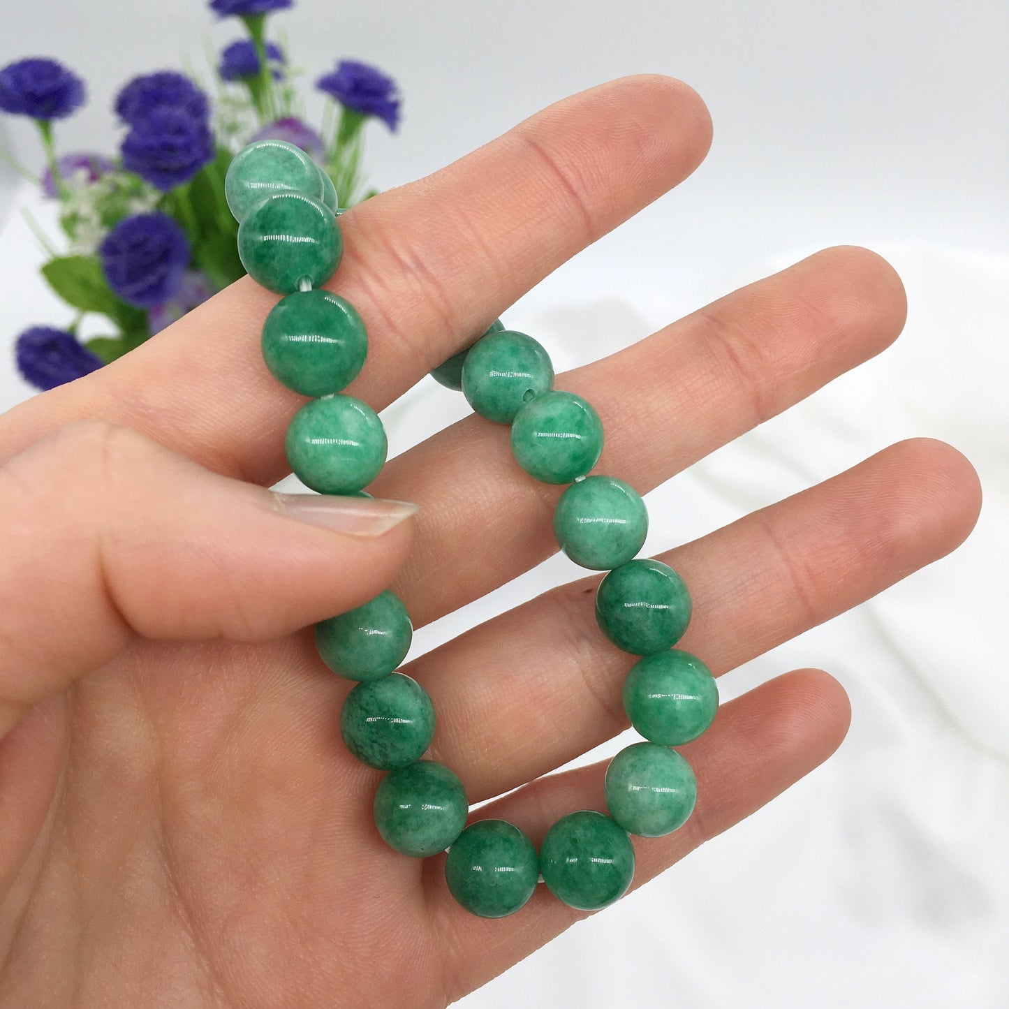 Genuine Green Jade Beaded Bracelet, 10mm Jade beads
