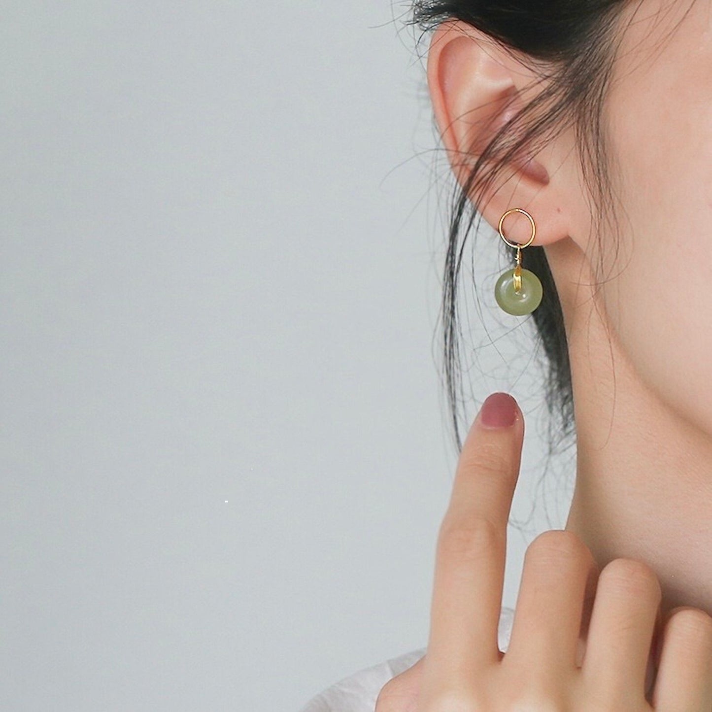 Natural Hetian Jade Donuts Pendant Drop stud Earrings, Minimalist Earrings, Good Luck Gift