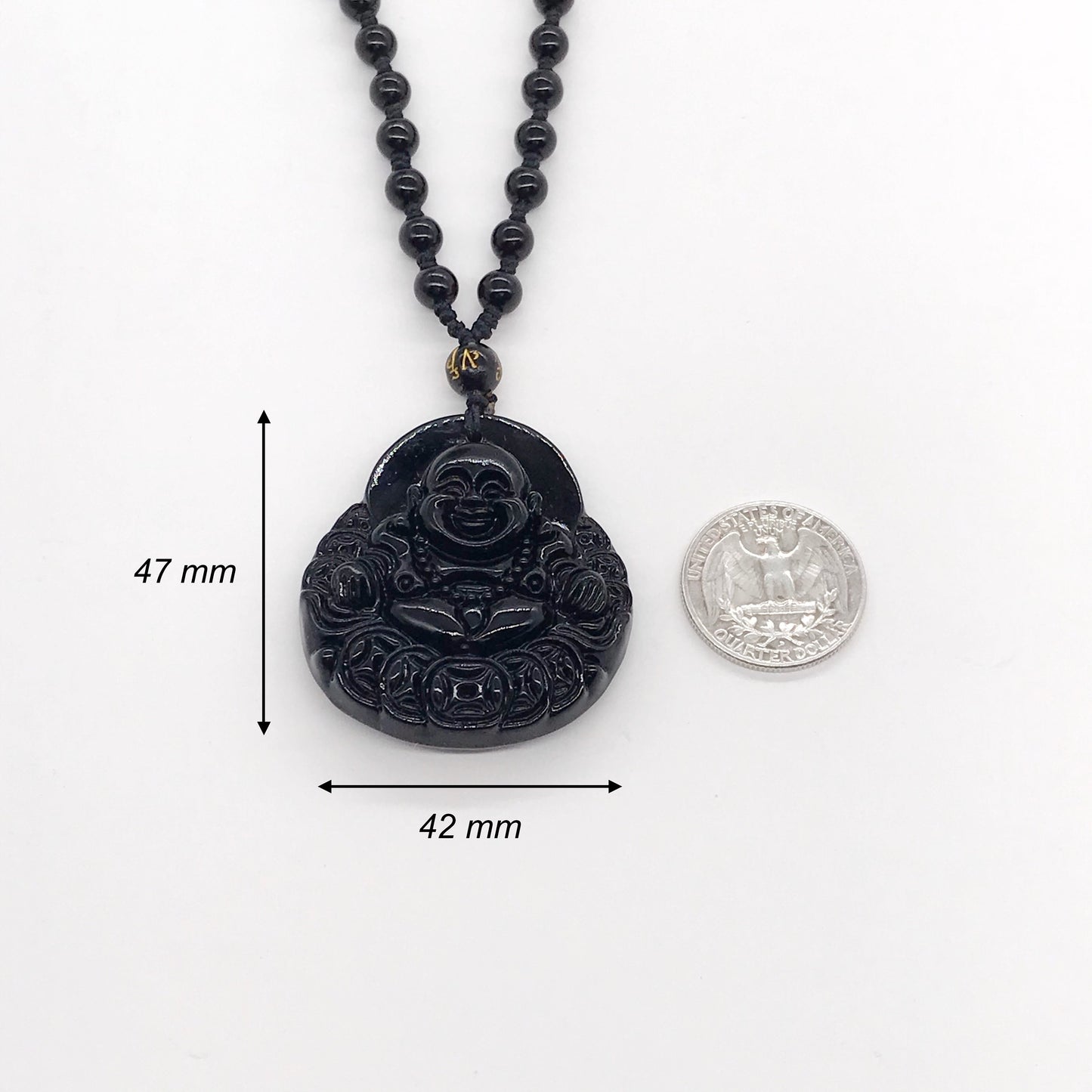 Natural Black Obsidian Carved Laughing Buddha Amulet Pendant Necklace, Buddhism Consecrate Pendant, Lucky Gift
