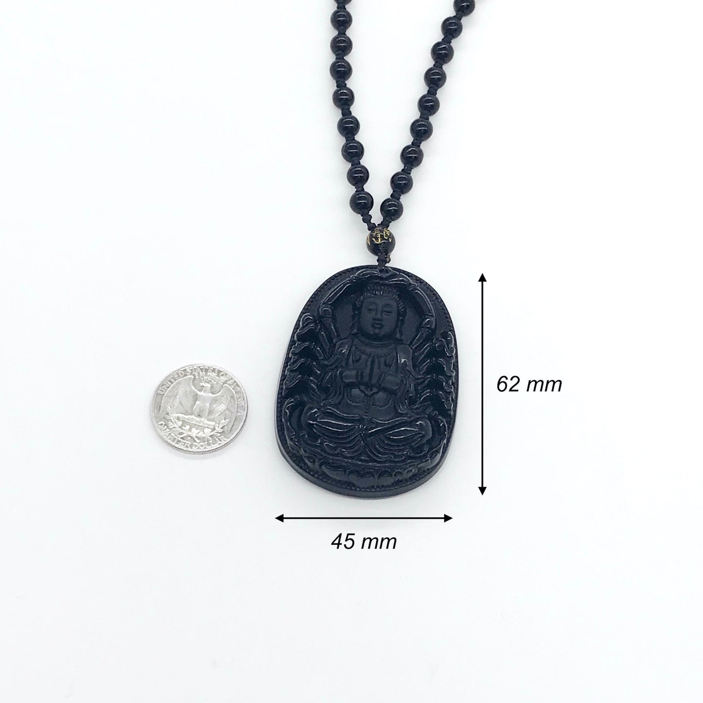 Natural Black Obsidian Thousand-Hand Guanyin Buddha Amulet Pendant Necklace, Lucky Gift