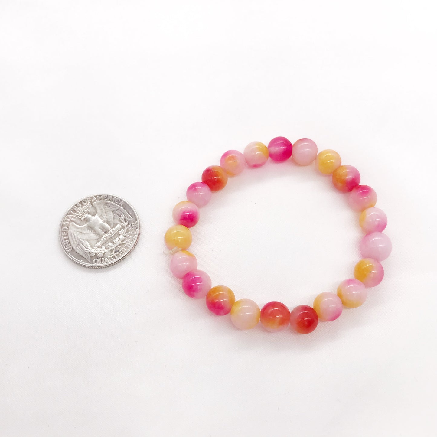 8mm Rose Pink and Yellow multi-color Jade Beaded Bracelet, Natural gemstone bracelet
