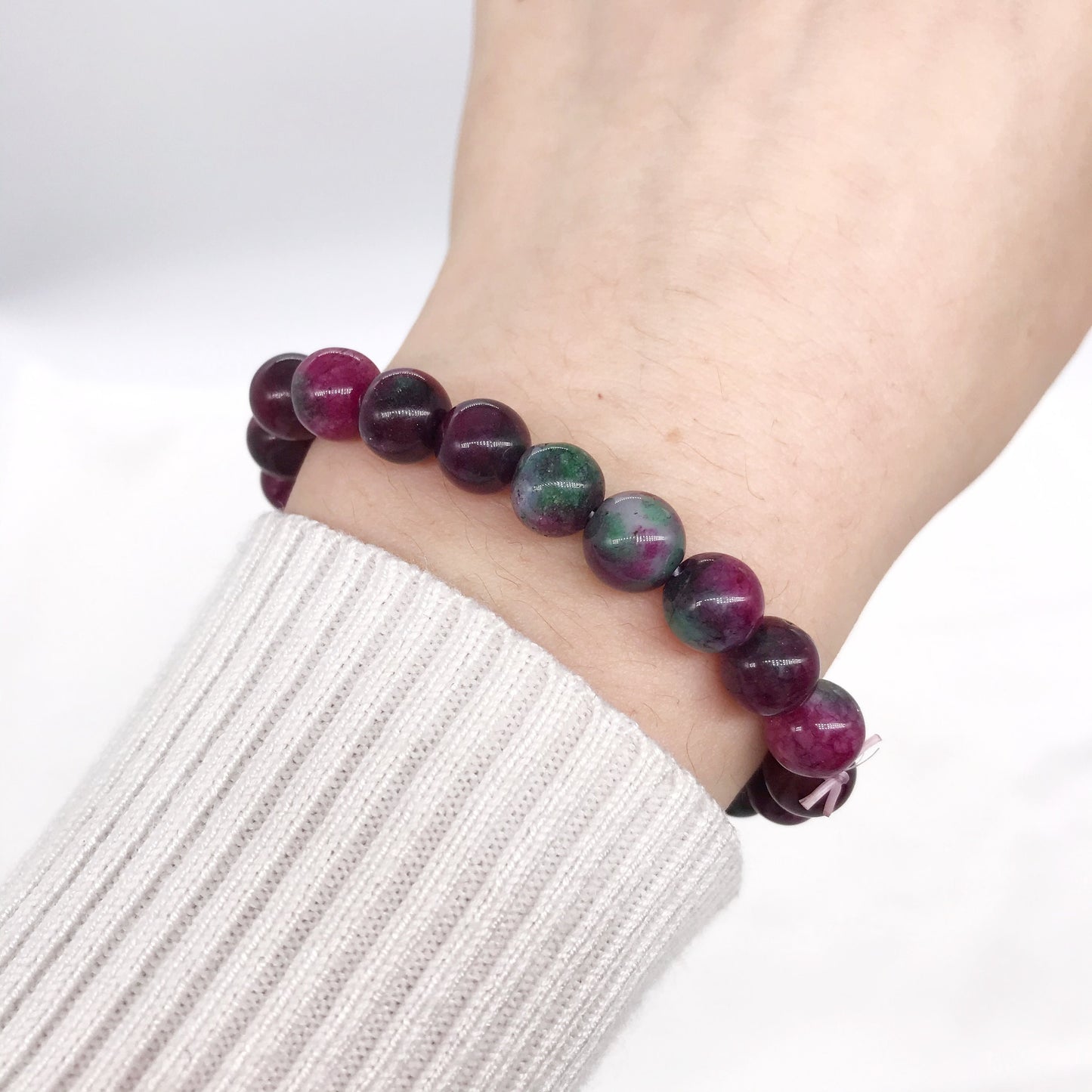8mm Purple and Green Gemstone Beaded Bracelet, Natural Gemstone Bracelet
