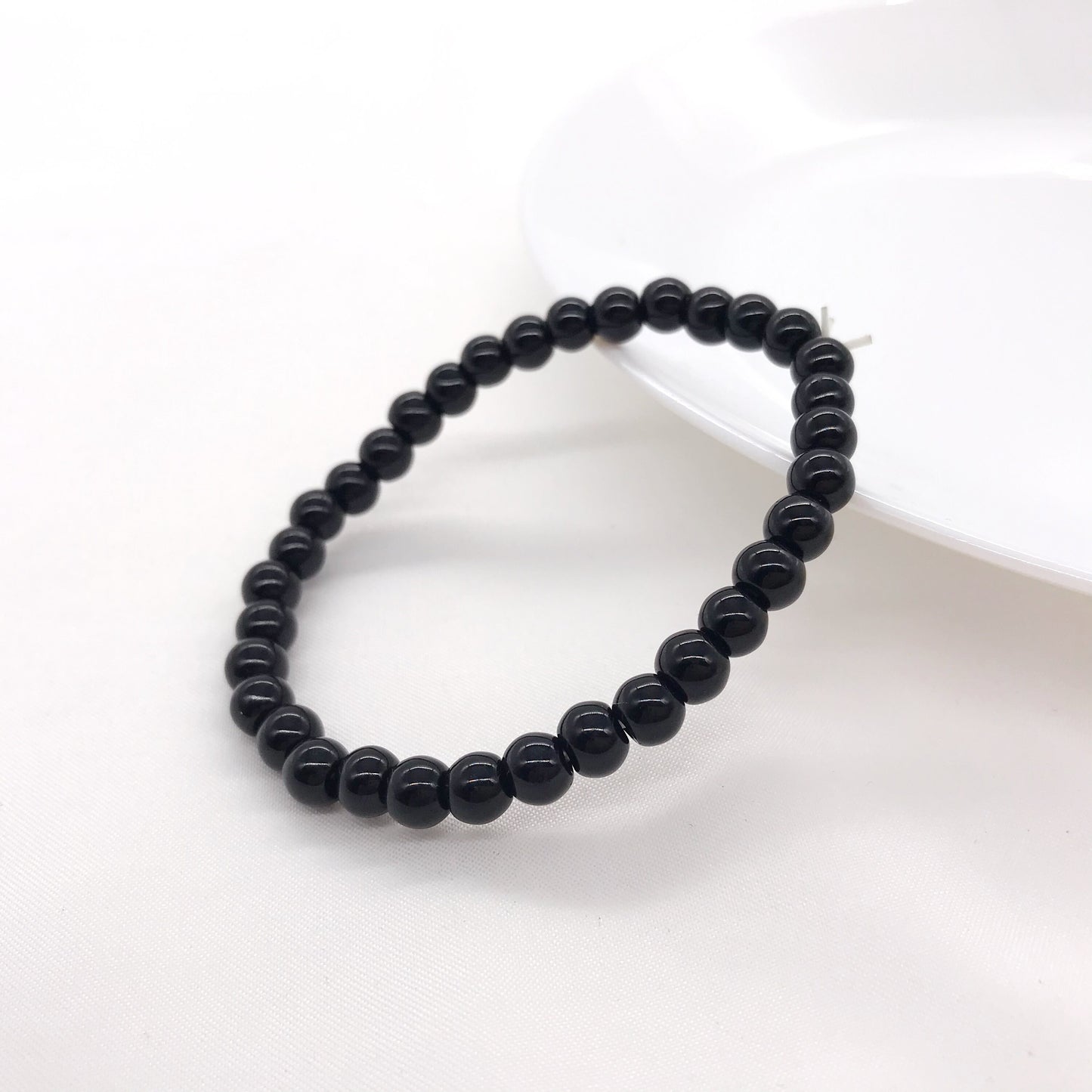 6mm Black Obsidian Beaded Bracelet, Natural gemstone bracelet