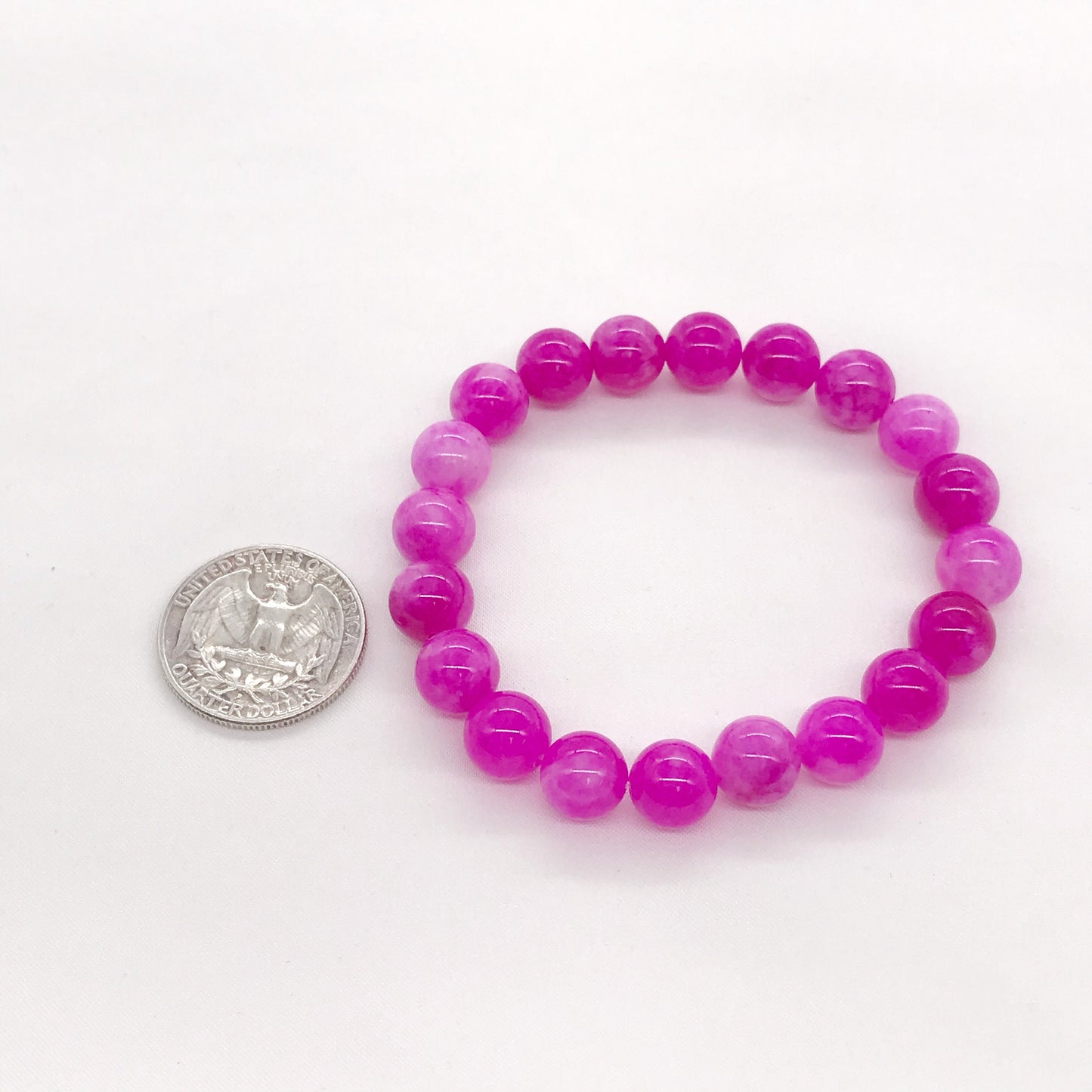 9mm Magenta Pink Jade Beaded Bracelet, Natural gemstone bracelet