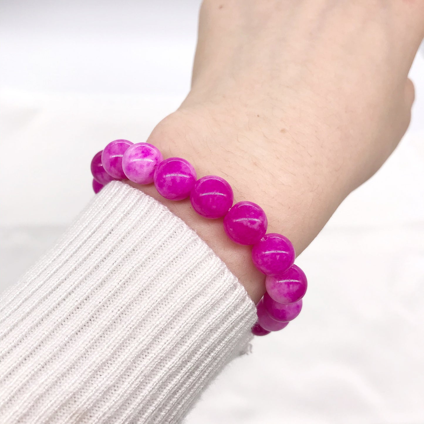 9mm Magenta Pink Jade Beaded Bracelet, Natural gemstone bracelet
