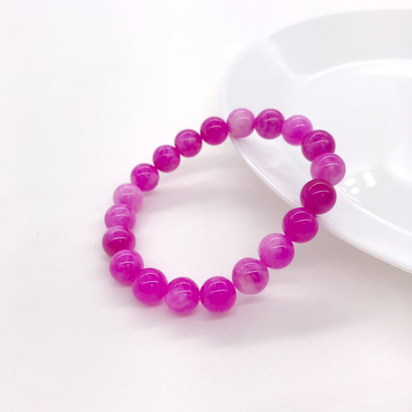 9mm Magenta Pink Jade Beaded Bracelet, Natural gemstone bracelet