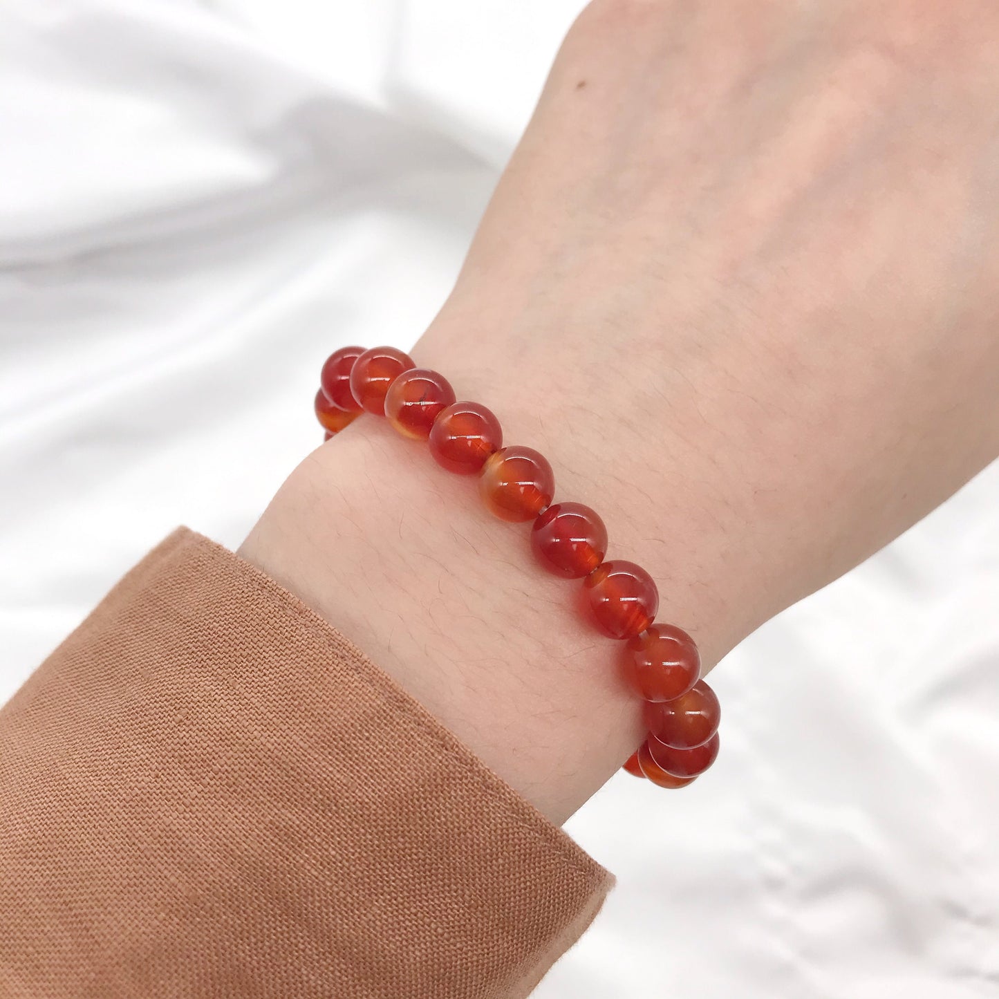 8mm Red Agate Carnelian Beaded Bracelet, Natural Gemstone Bracelet
