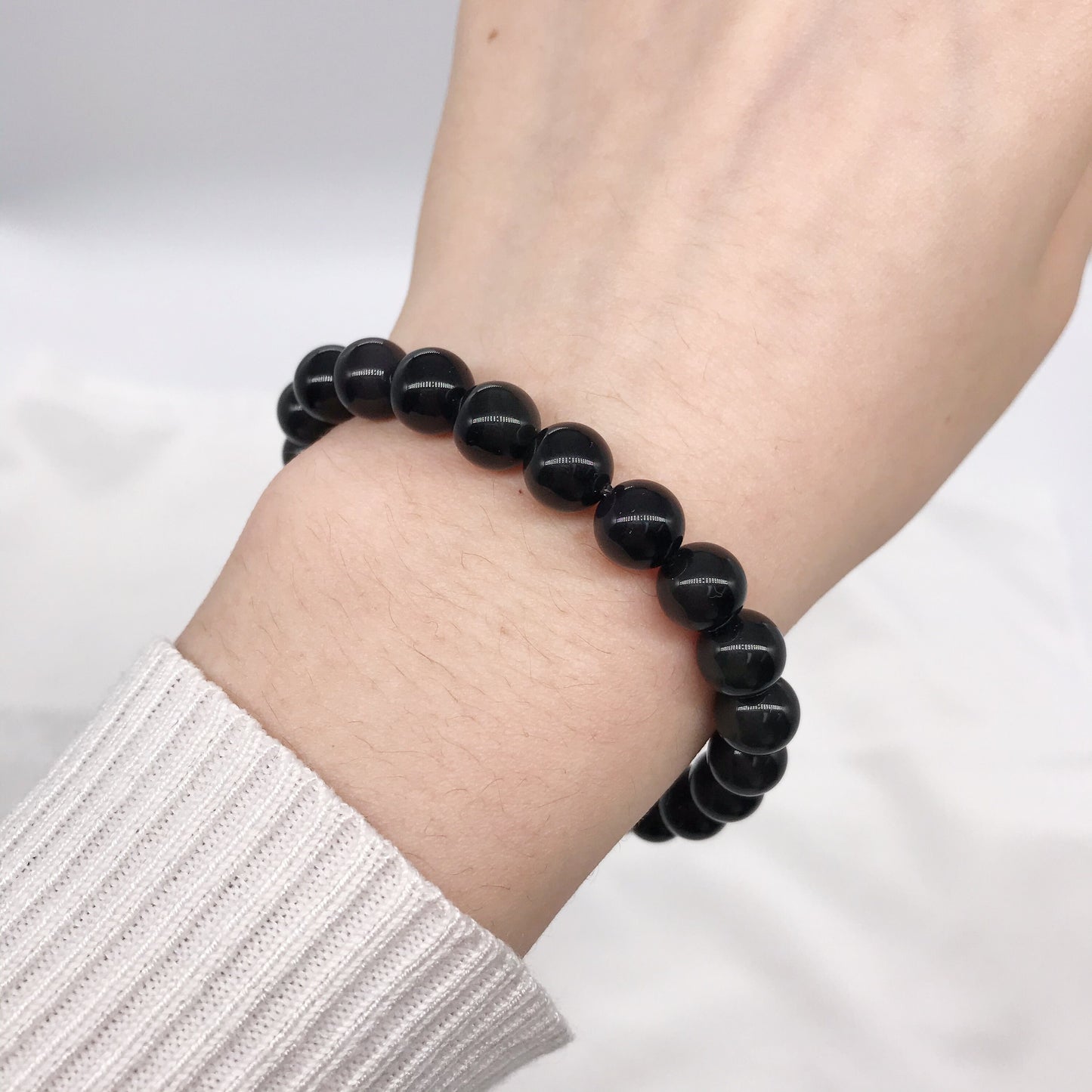 8mm Black Obsidian Beaded Bracelet, Natural gemstone bracelet