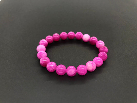 9mm Magenta Pink Jade Beaded Bracelet, Natural gemstone bracelet