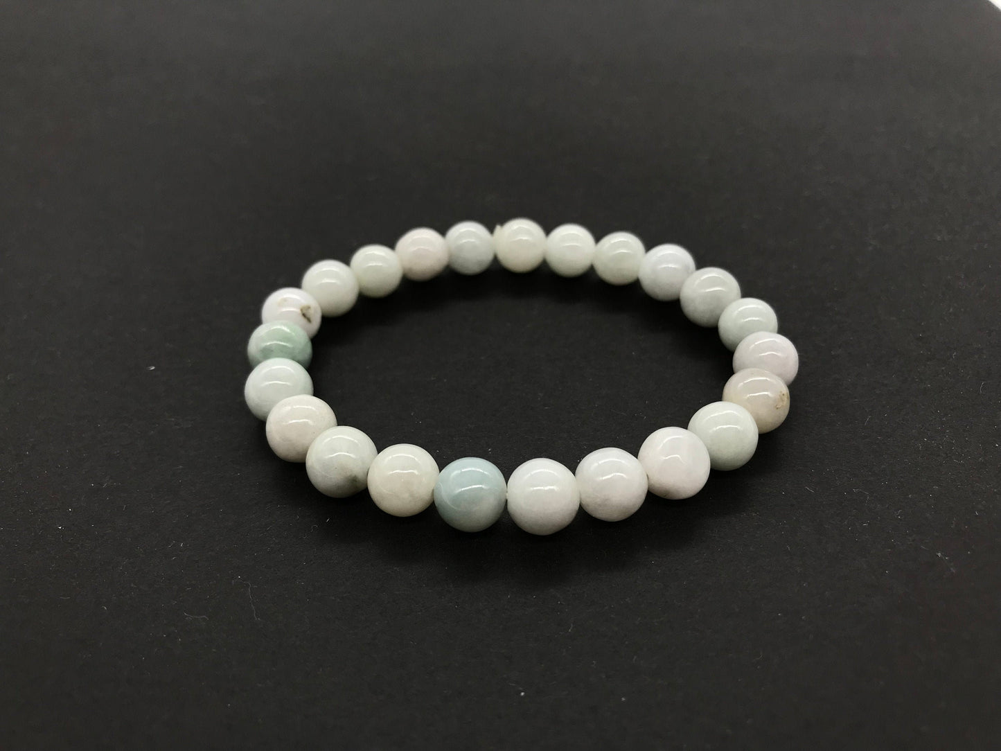 8mm Natural White Jade Beaded Bracelet