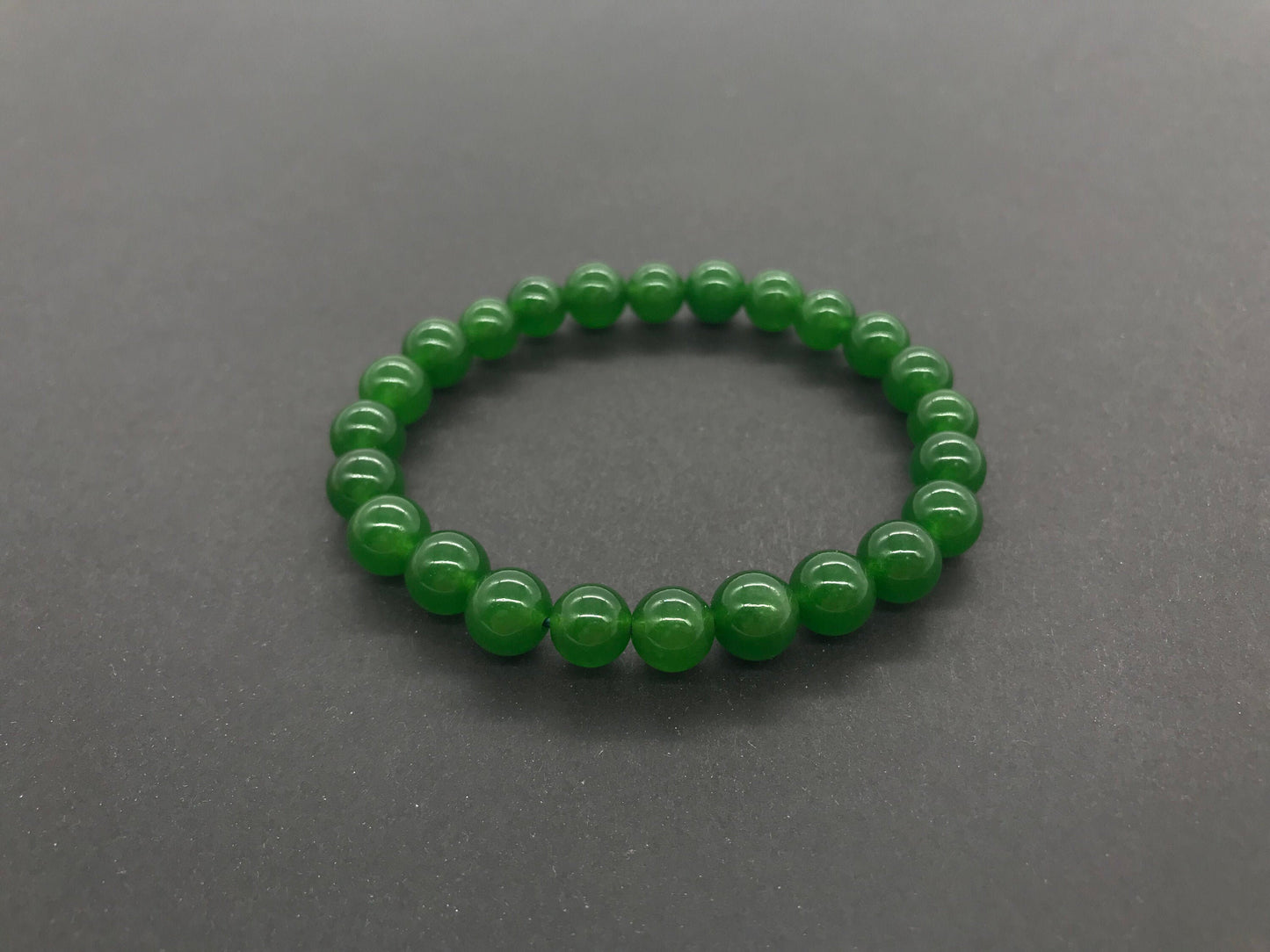 8mm Genuine Dark Green Jade Beaded Bracelet, Natural Gemstone Bracelet