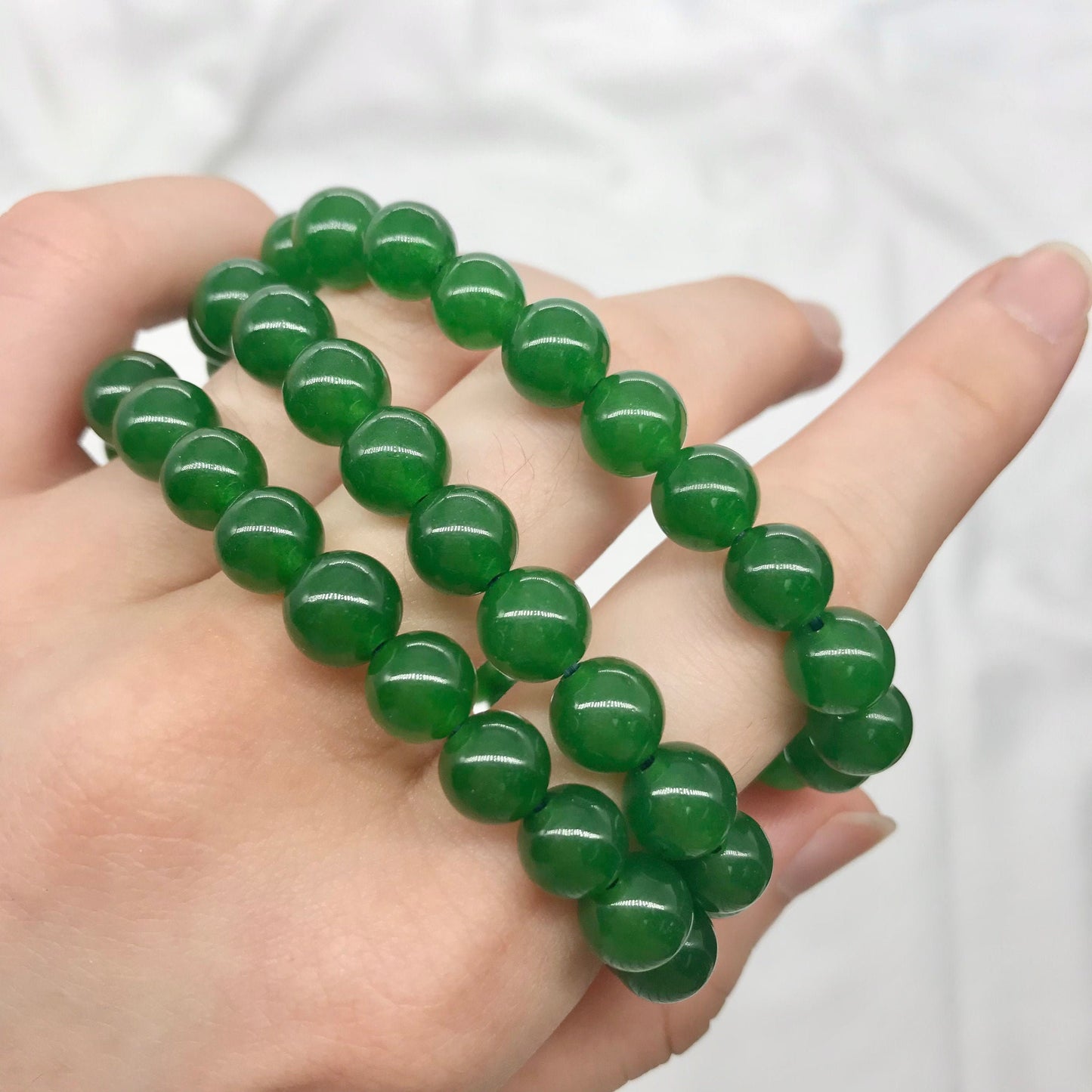 8mm Genuine Dark Green Jade Beaded Bracelet, Natural Gemstone Bracelet