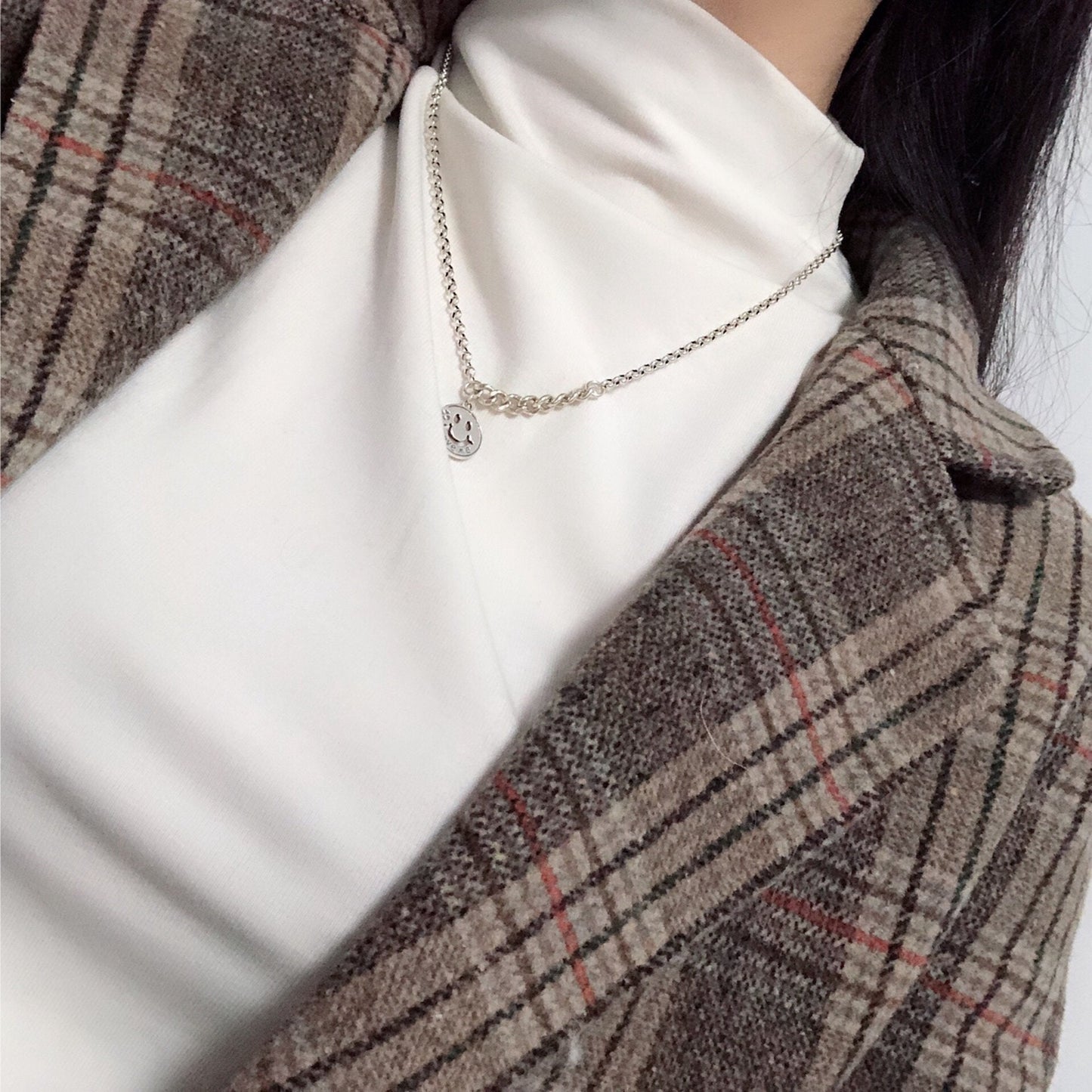 925 Sterling Silver Smiley Face Chain Necklace
