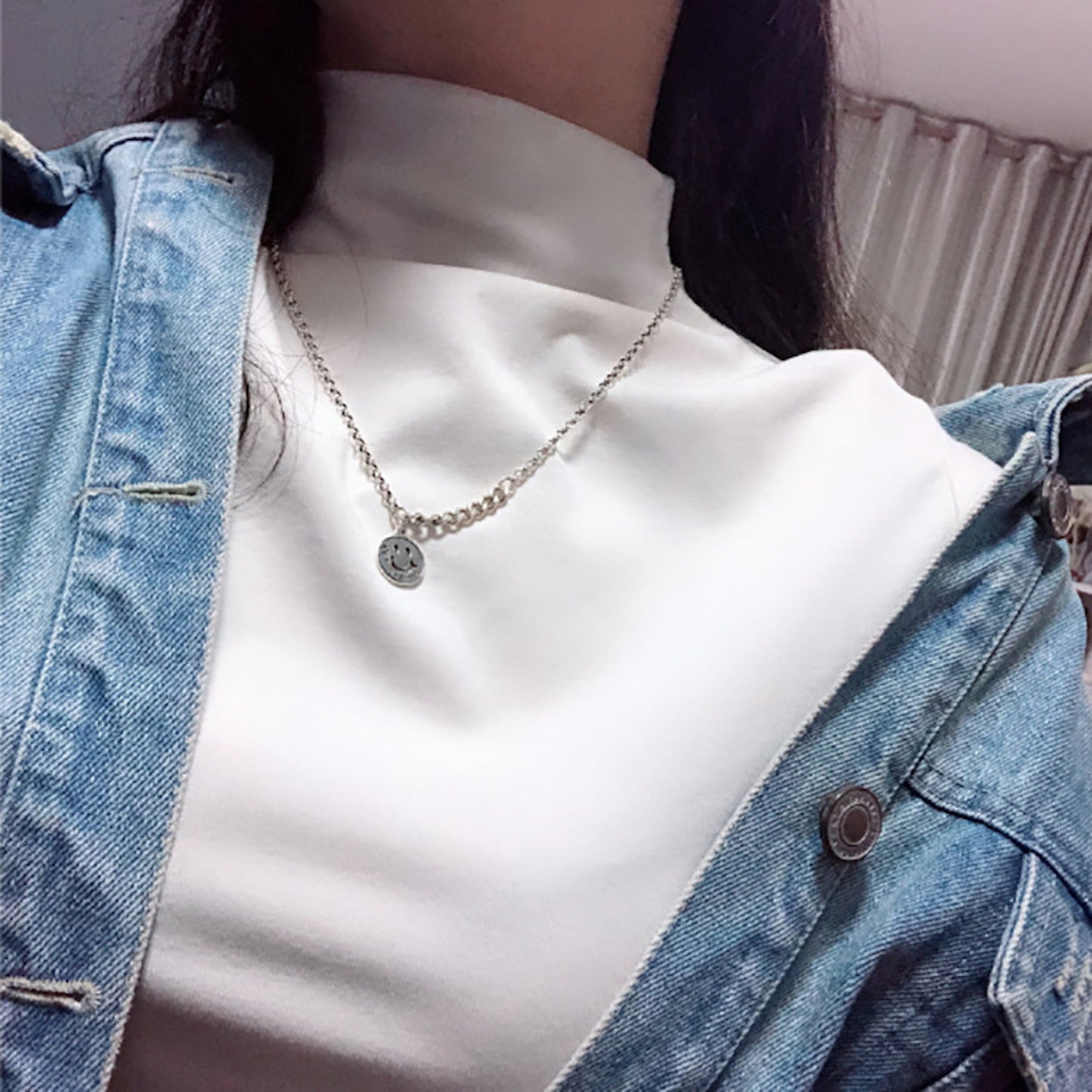 925 Sterling Silver Smiley Face Chain Necklace