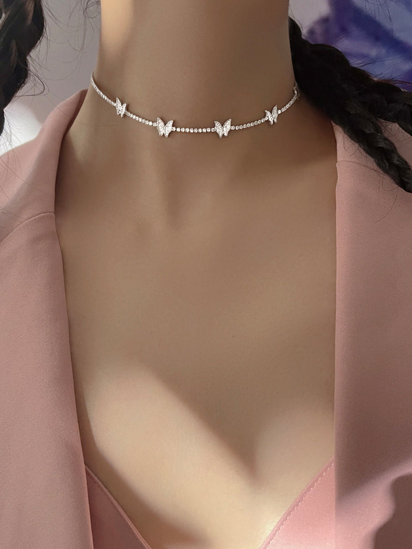 925 Sterling Sviler Butterfly Choker Necklace