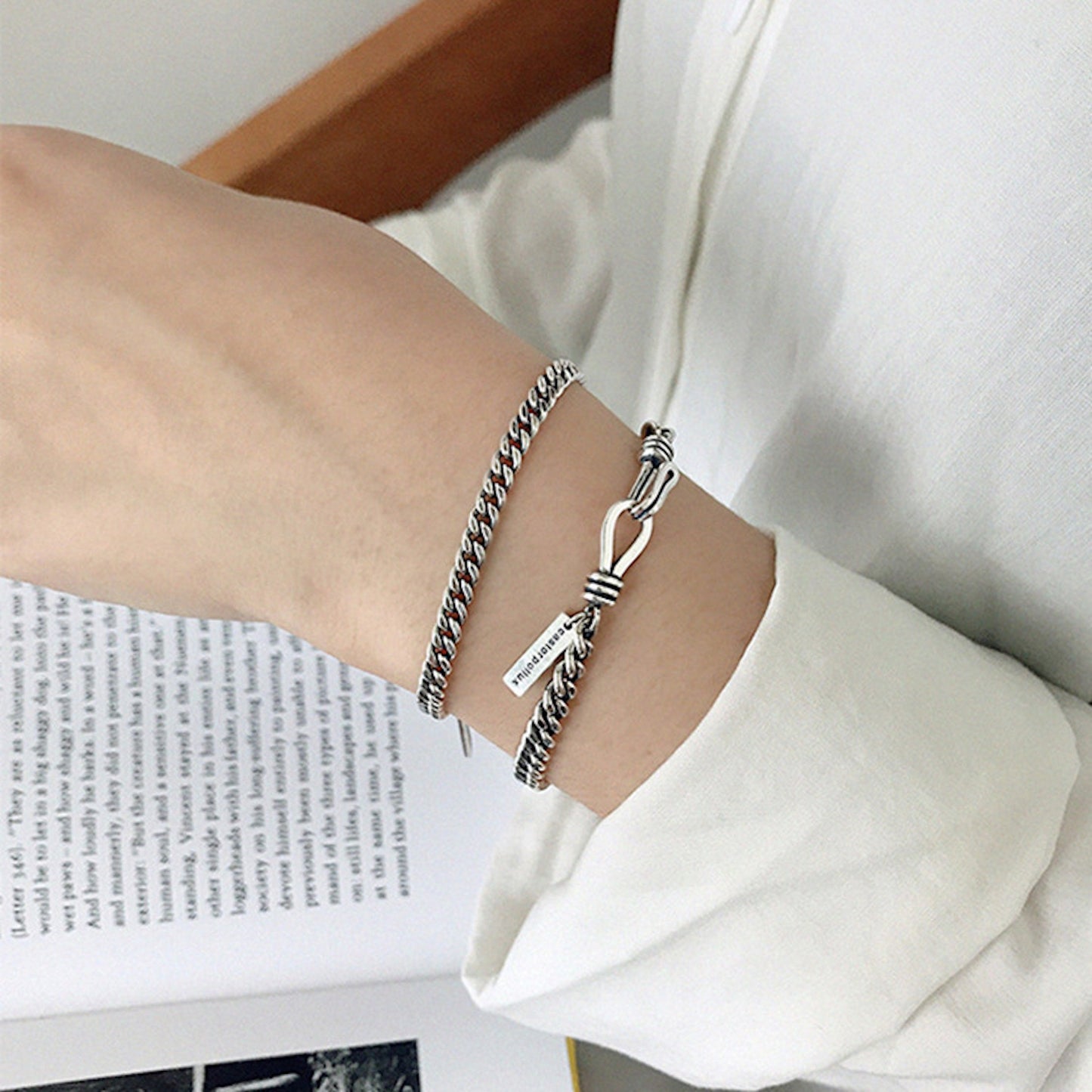 925 Sterling Silver Personality Castorpollux Curb Chain Bracelet